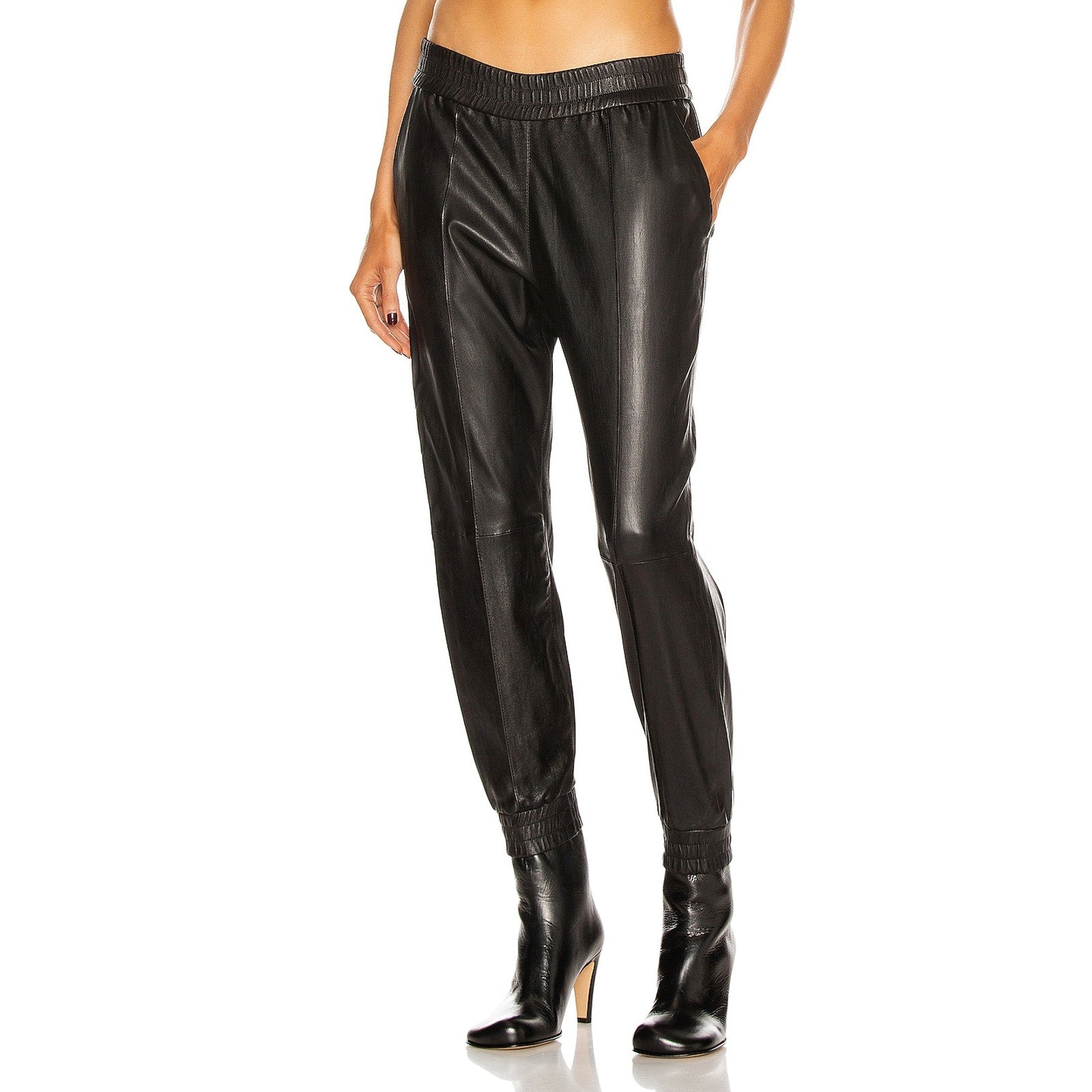 Sprwmn Slim Fit Black Leather Cuffed Jogger Size XS - NWT