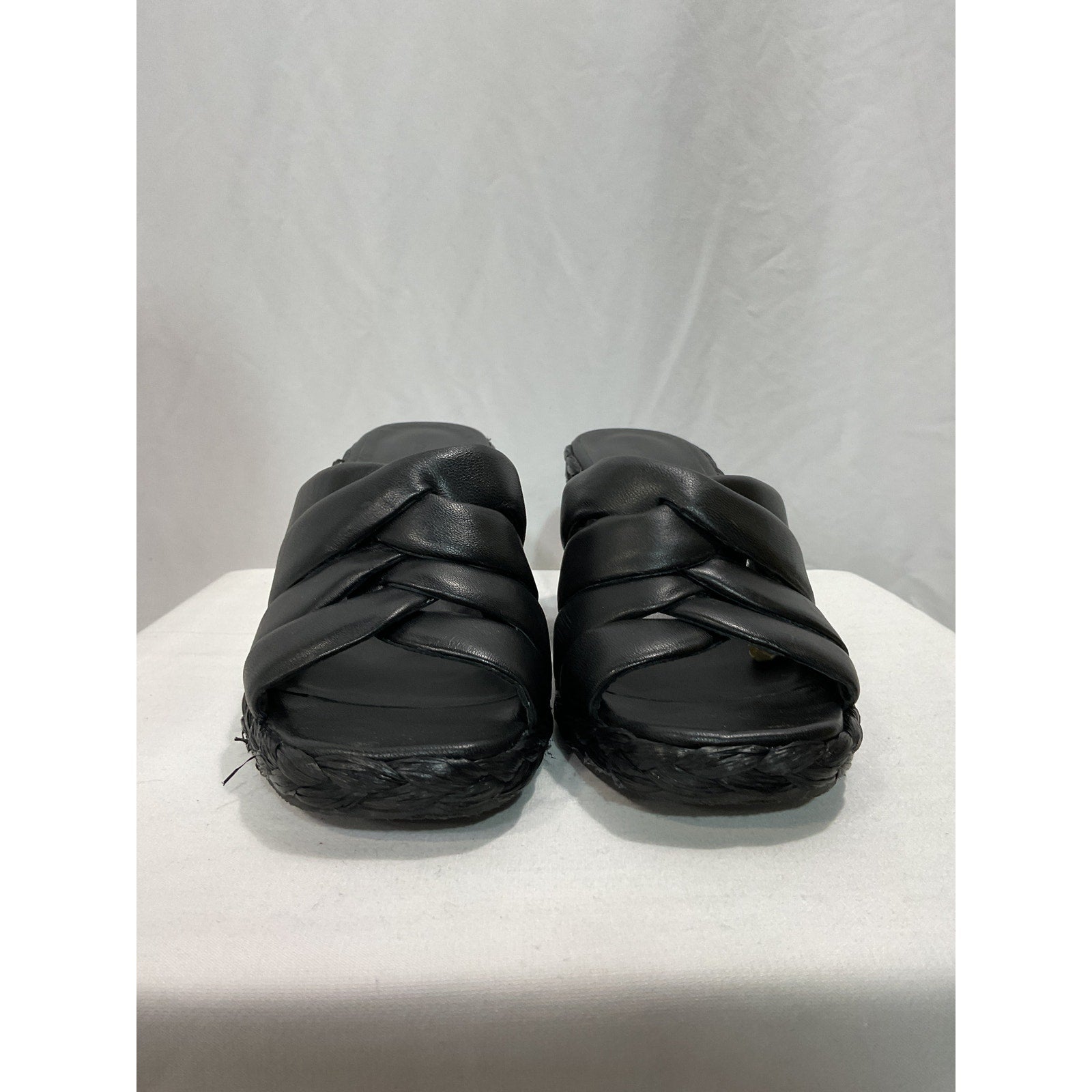 Vince 'Gilian' Black Leather Espadrille Wedge Slide Sandal Size 10