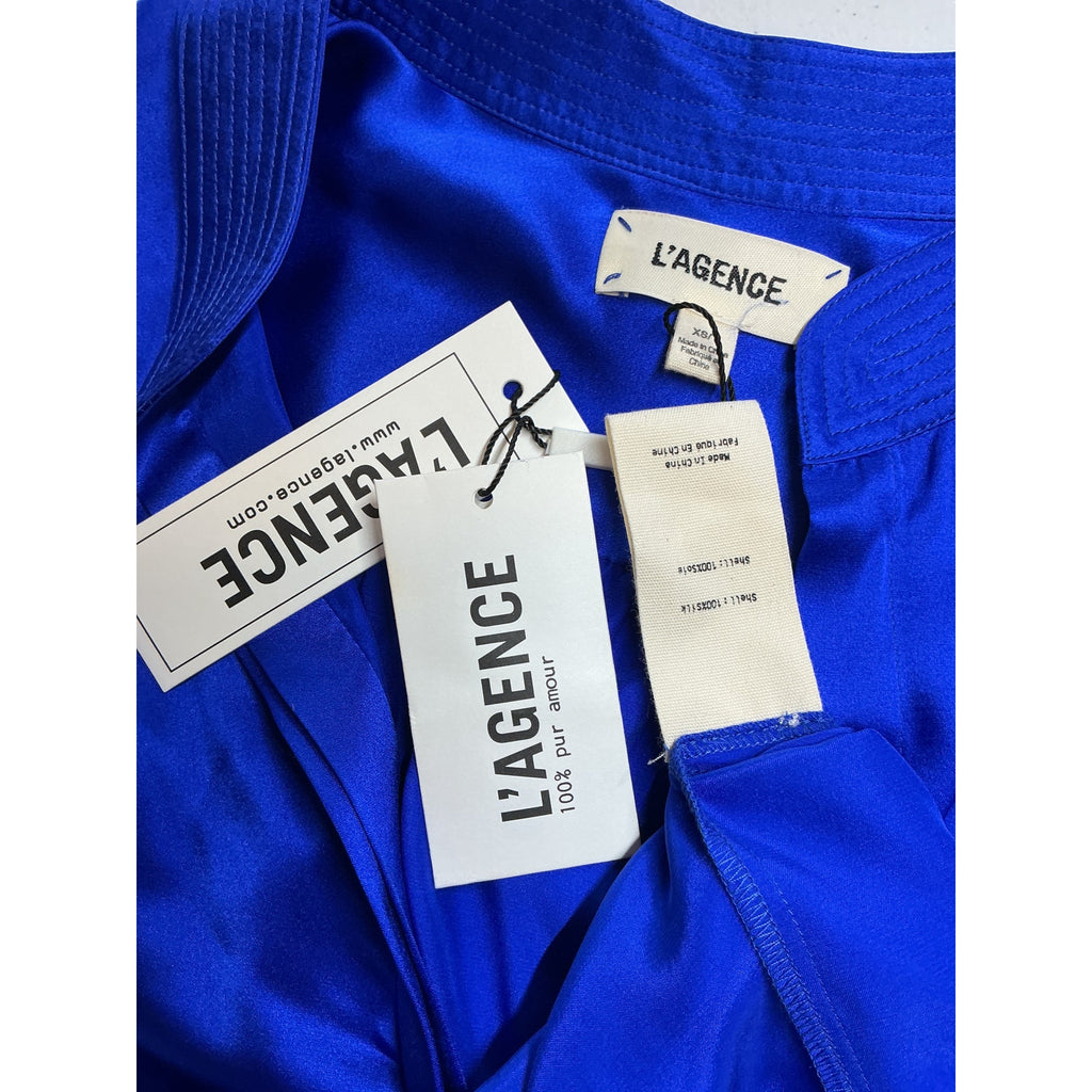 L'Agence 'Bianca' Blue Silk Collar Blouse Size XS - NWT