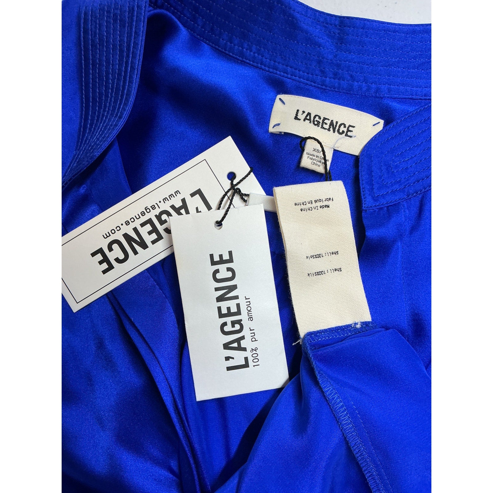 L'Agence 'Bianca' Blue Silk Collar Blouse Size XS - NWT