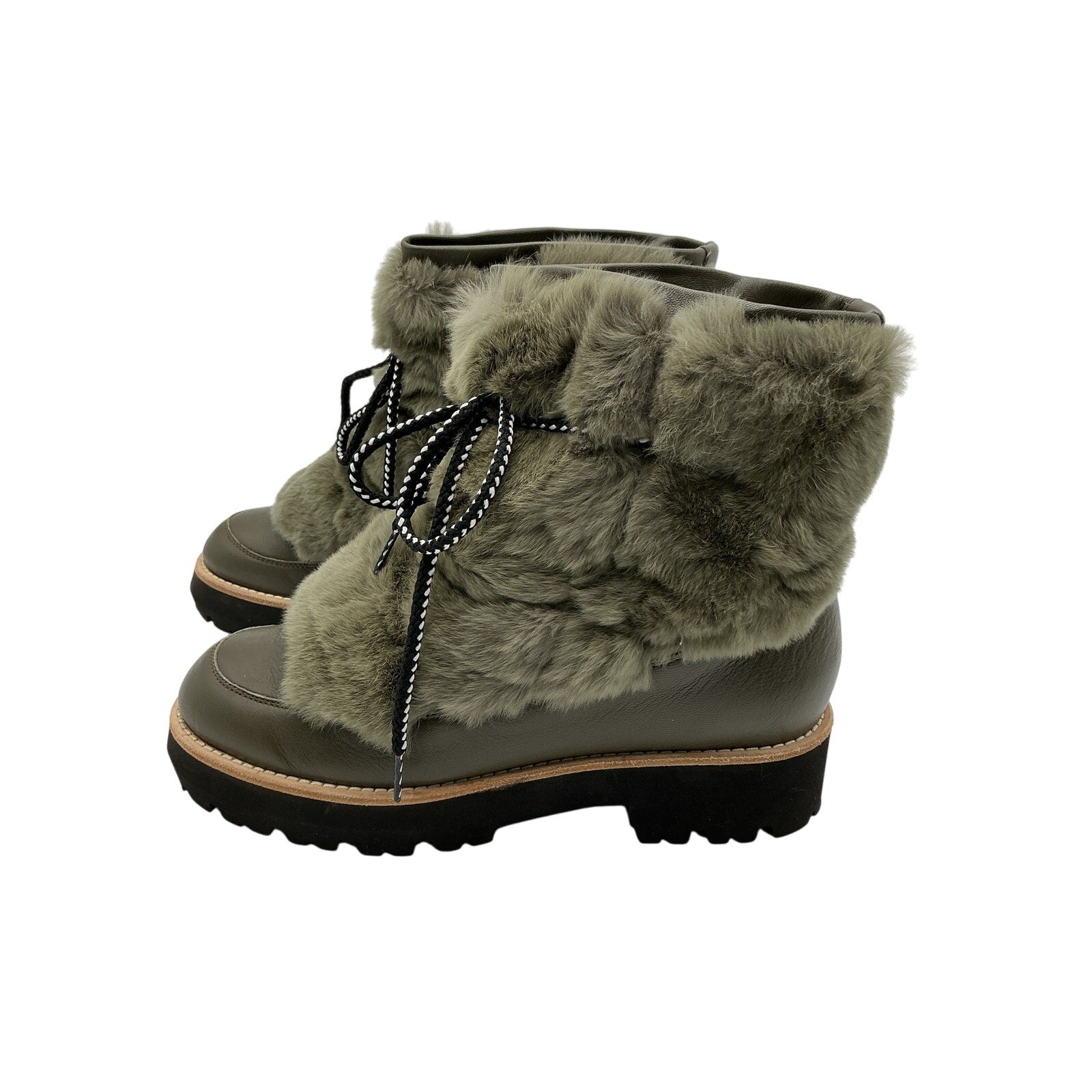 Montelliana 'Jolie' Green Leather Fur Booties Size 9