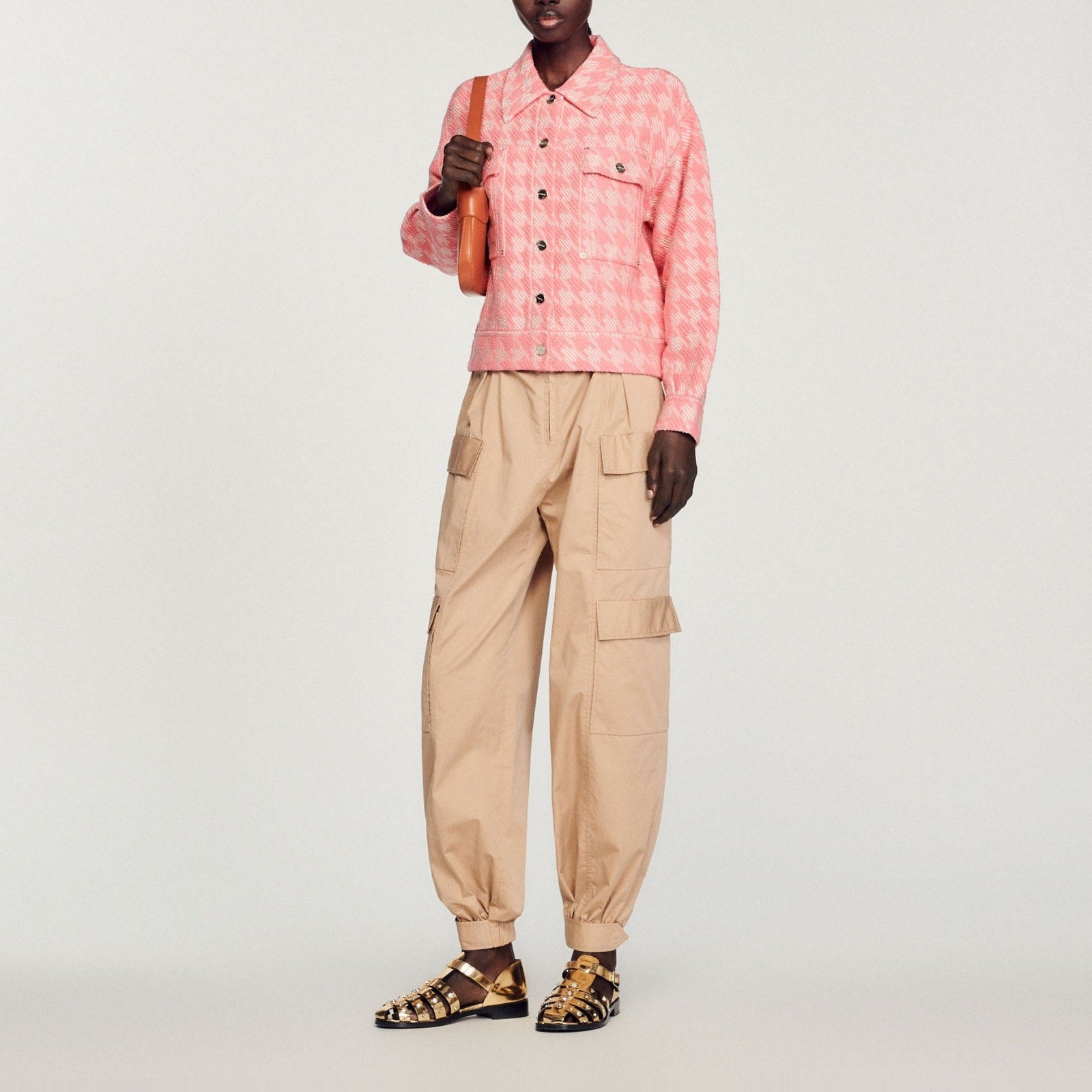 Sandro 'Houndstooth' Pink Cotton Jacket Size XS