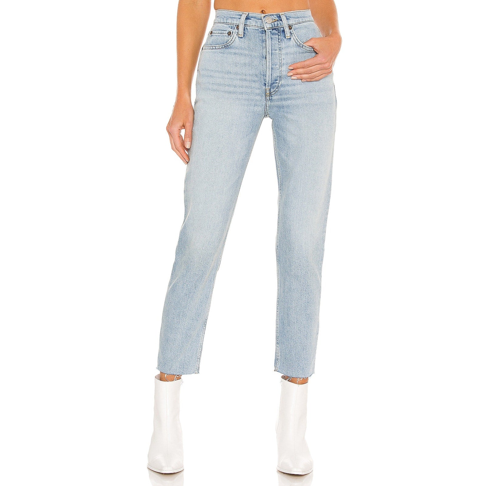 Re/Done '90S' Blue Poly High Rise Ankle Crop Size 25