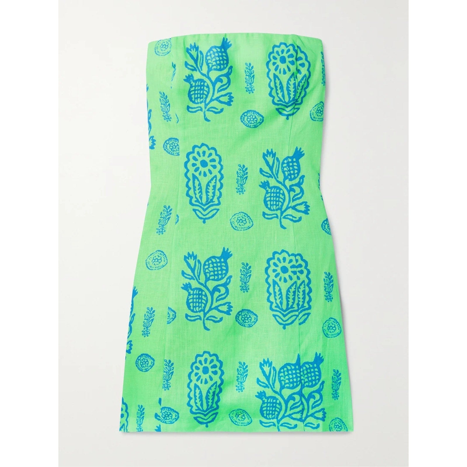 Rhode 'Giovanna' Green Linen Strapless Printed Linen Mini Dress Size 2
