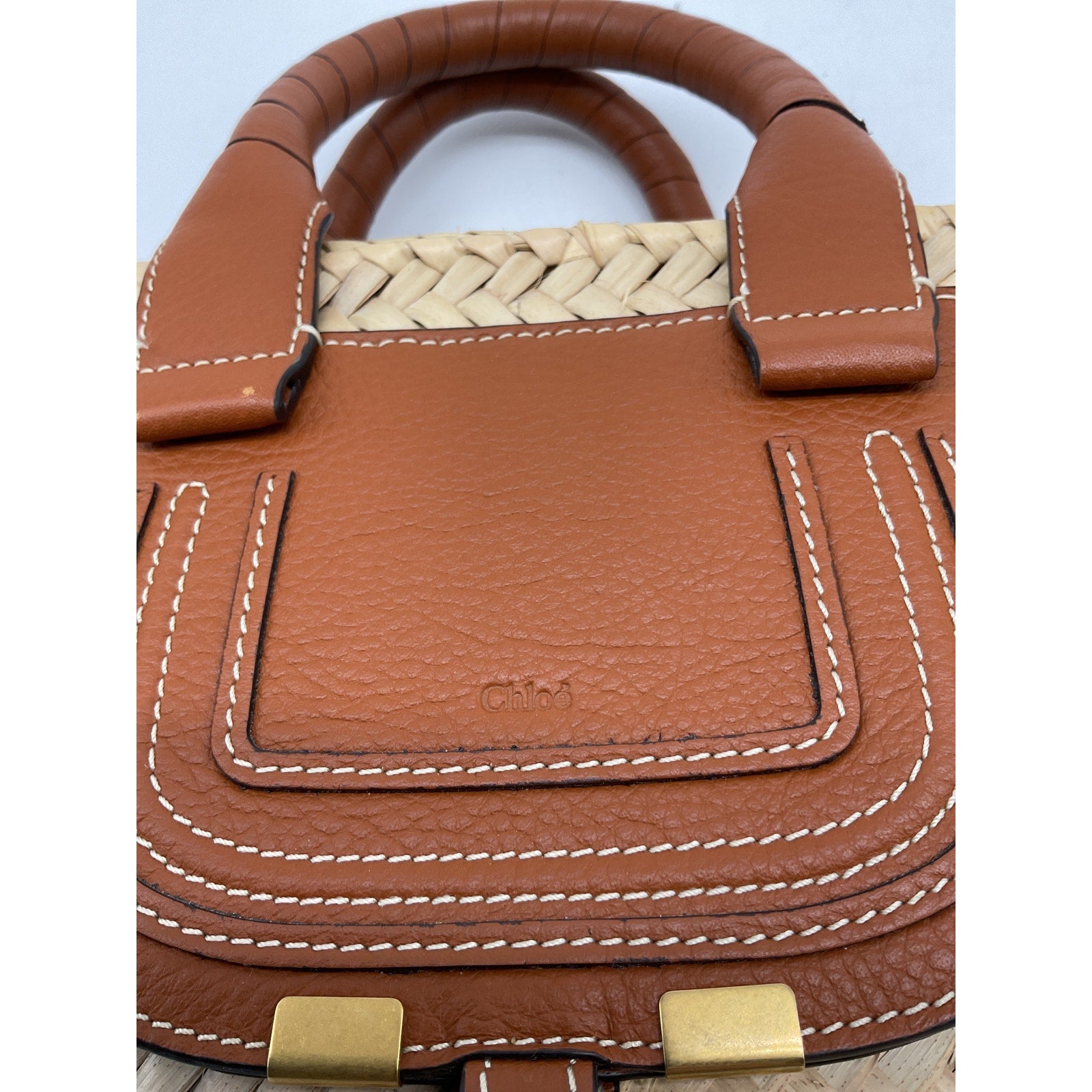 Chlo� 'Marcie' Beige Mini Raffia & Leather Tote
