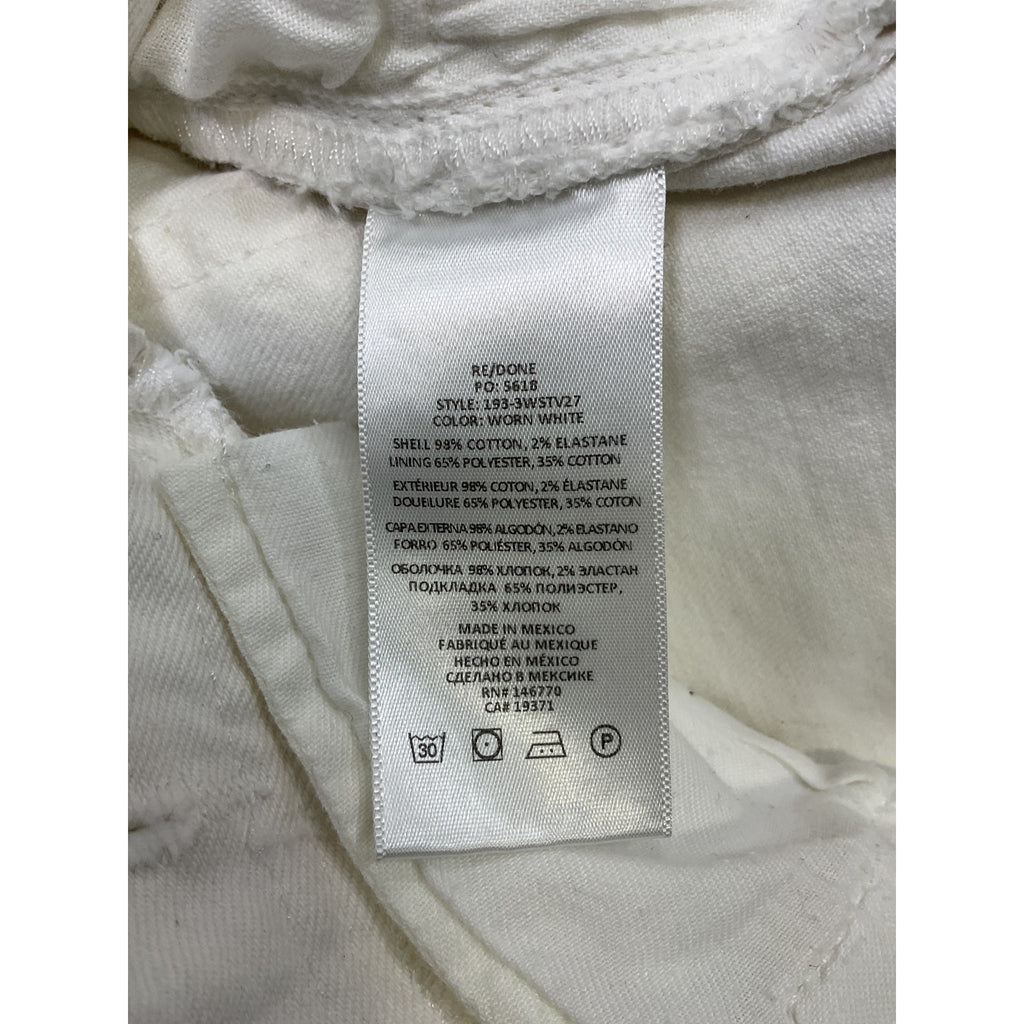 Re/Done '70S' White Cotton Stove Pipe Denim Jean Size 27