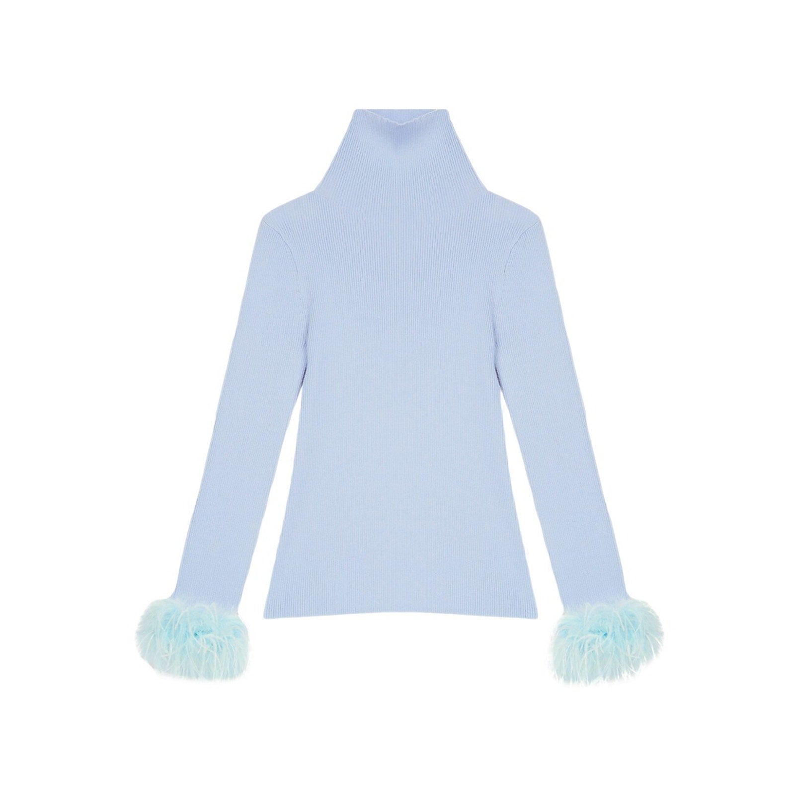 Maje 'Manuplume' Blue Mockneck Ribbed Feather Cuff Sweater Size 2