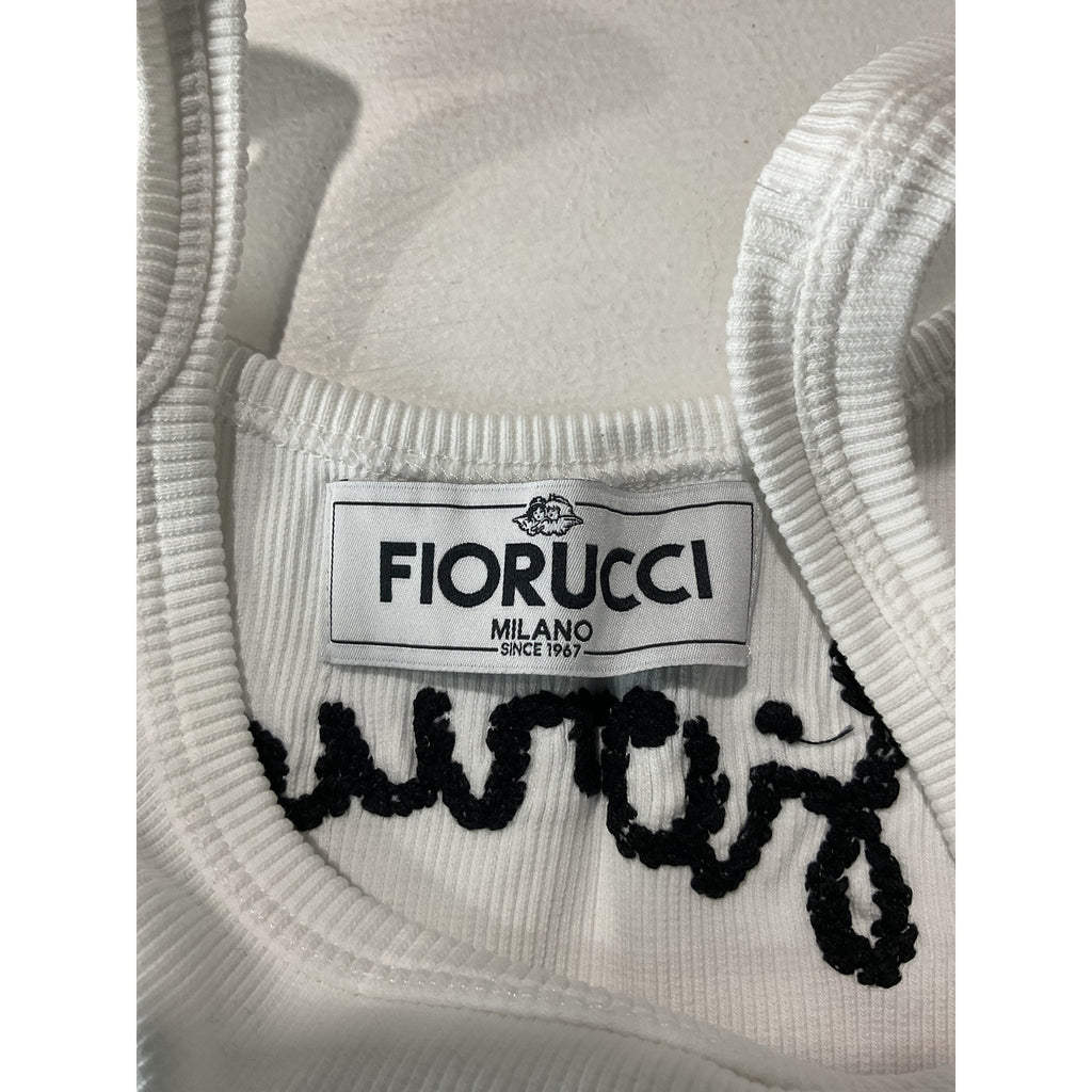 Fiorucci Embroidered White Cotton Cropped Tank Top Size XS