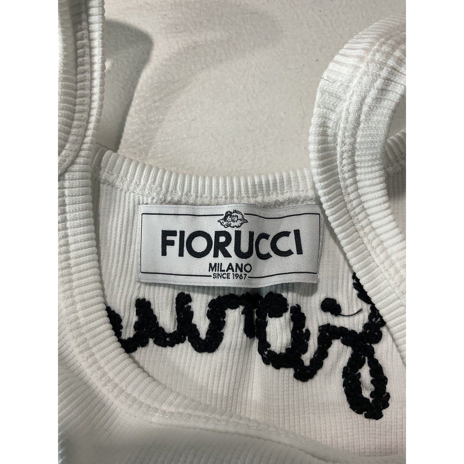 Fiorucci Embroidered White Cotton Cropped Tank Top Size XS