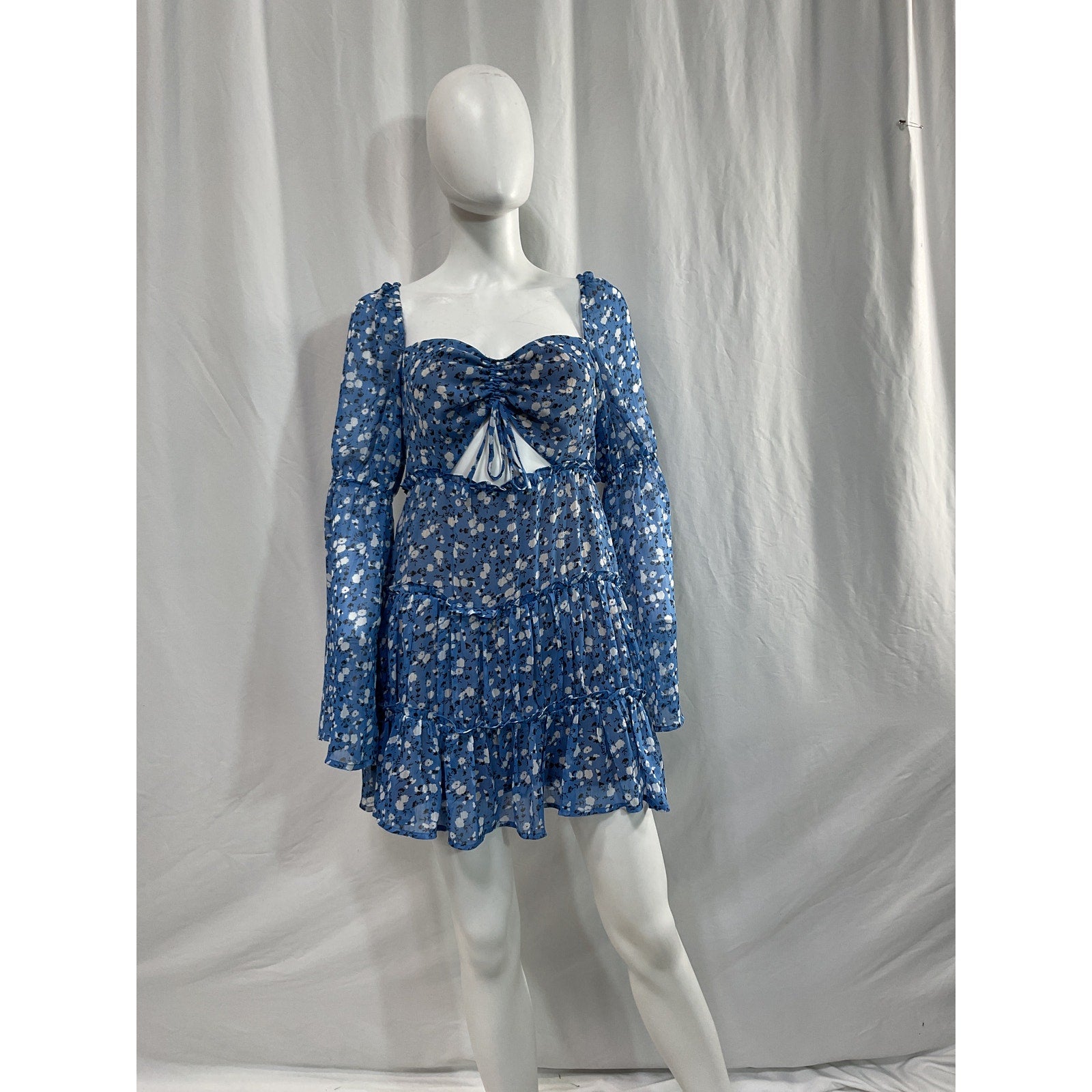 Majorelle 'Ailish' Blue Georgette Cut Out Mini Dress Size M