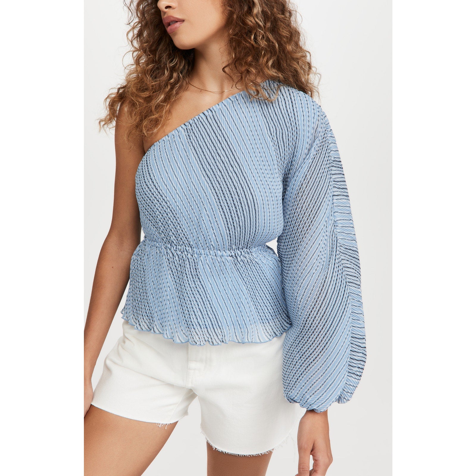 Ganni 'Pleated' Blue Georgette Blouse Size 40