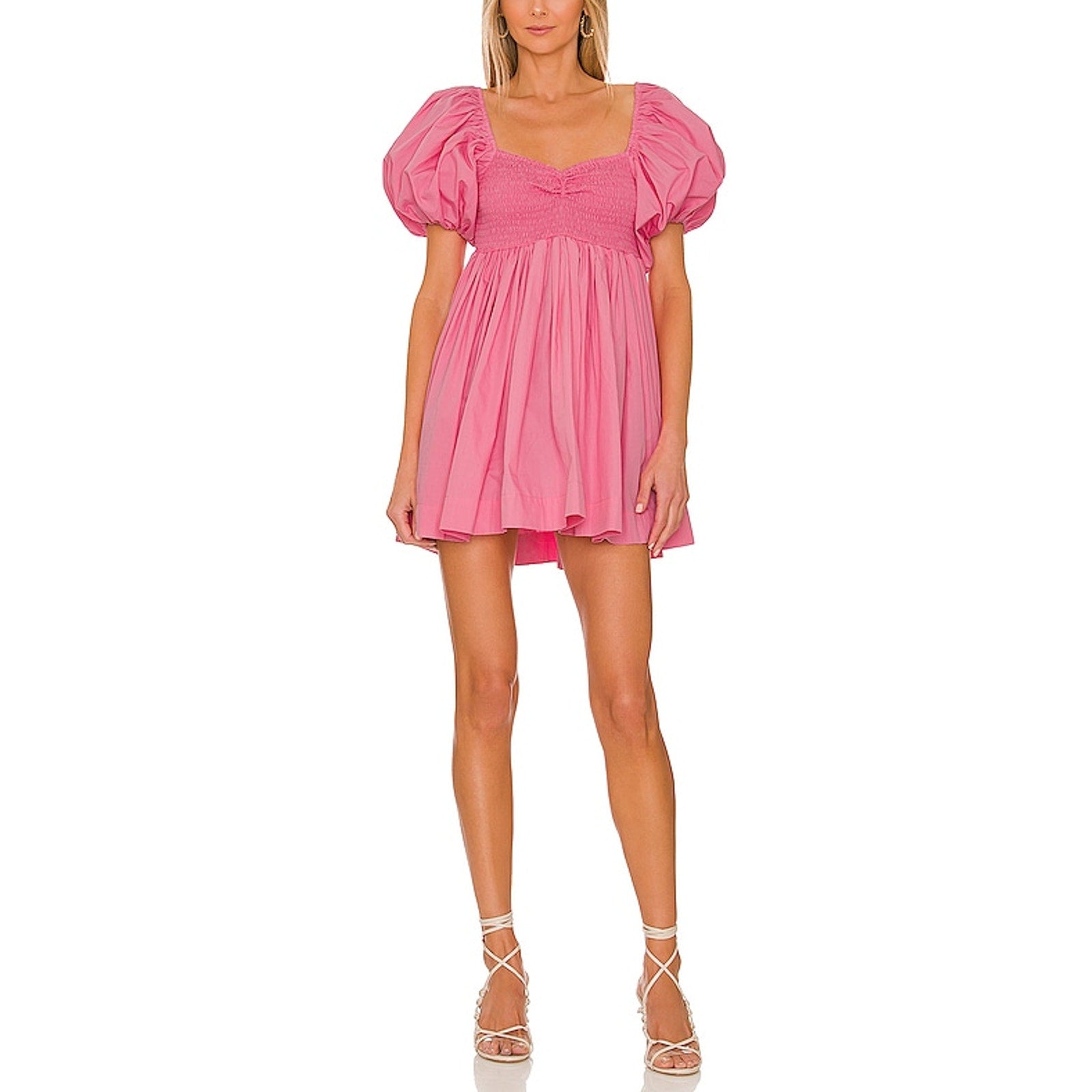 Swf Puff Sleeve Pink Cotton Dress Size S