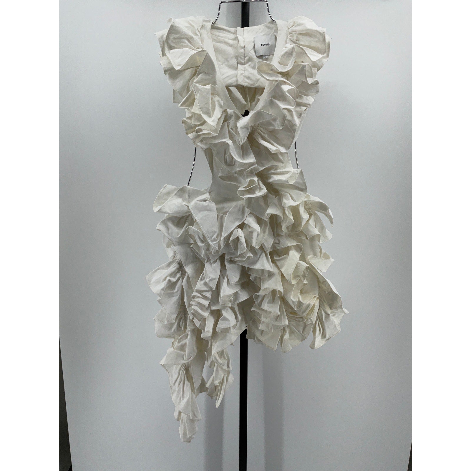 Aknvas 'Jagger' White Nylon Ruffle Dress Size 0