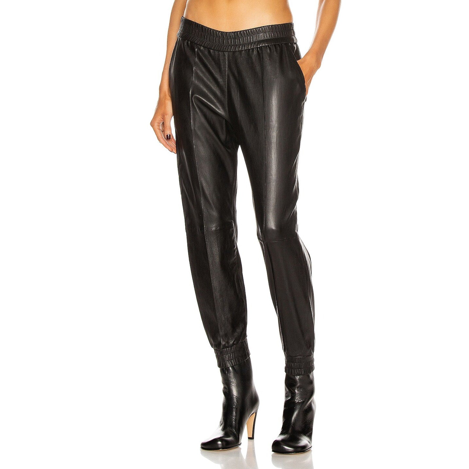Sprwmn Slim Fit Black Leather Cuffed Jogger Size S - NWT