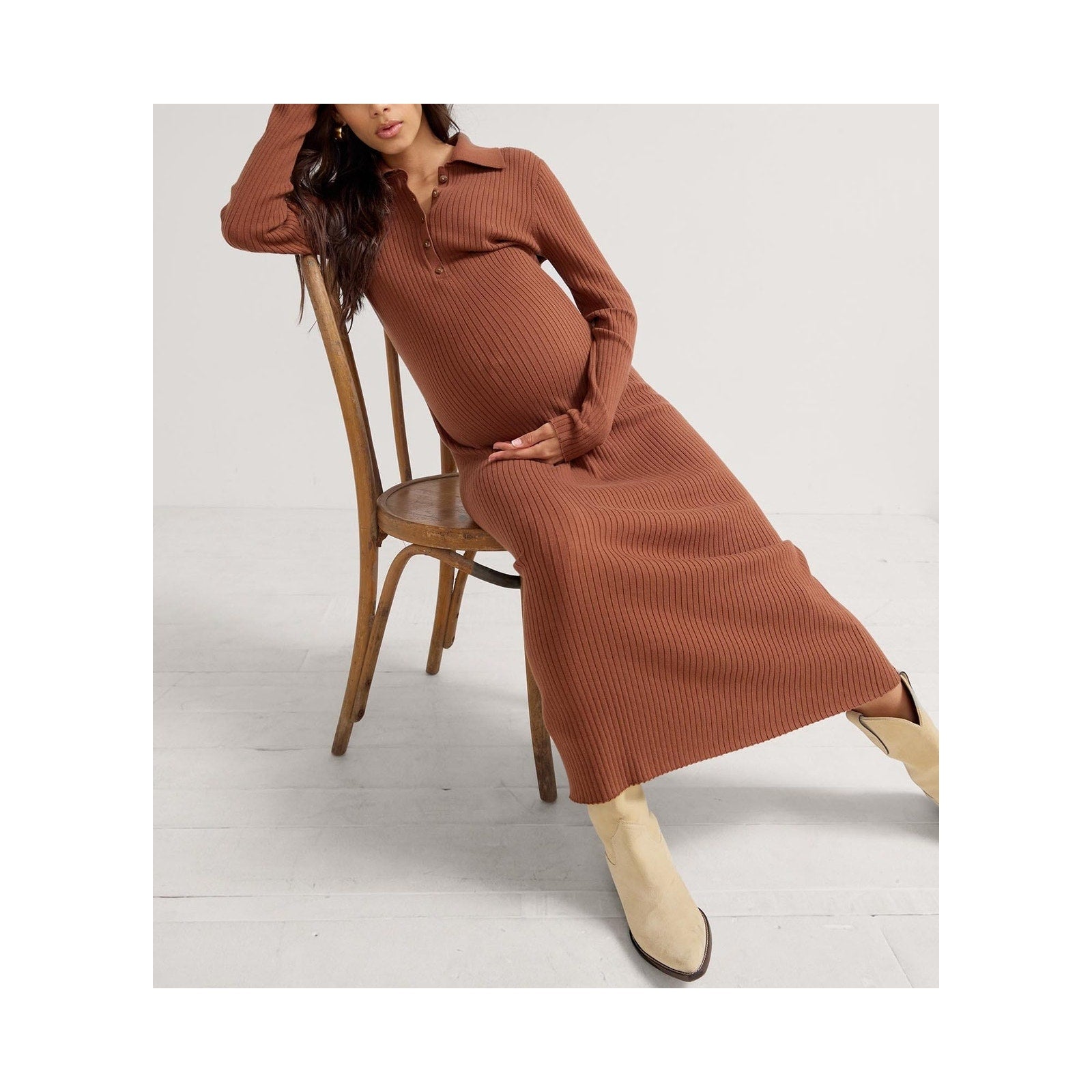 Hatch 'Averie' Brown Cotton Polo Sweater Dress Size 0