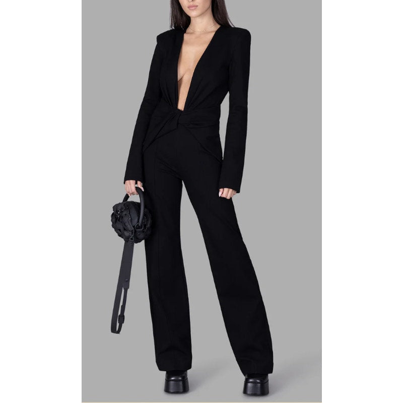 Gauge81 'Phil' Black Twist-Front Stretch-Jersey Long Sleeve Jumpsuit Size M - NWT