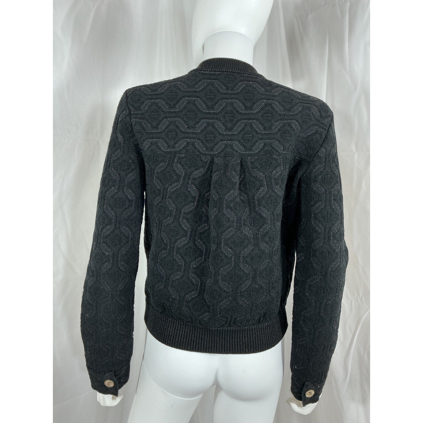 Maje 'Monserra' Black Mocknek Long Sleeve Patterned Cardigan Size S