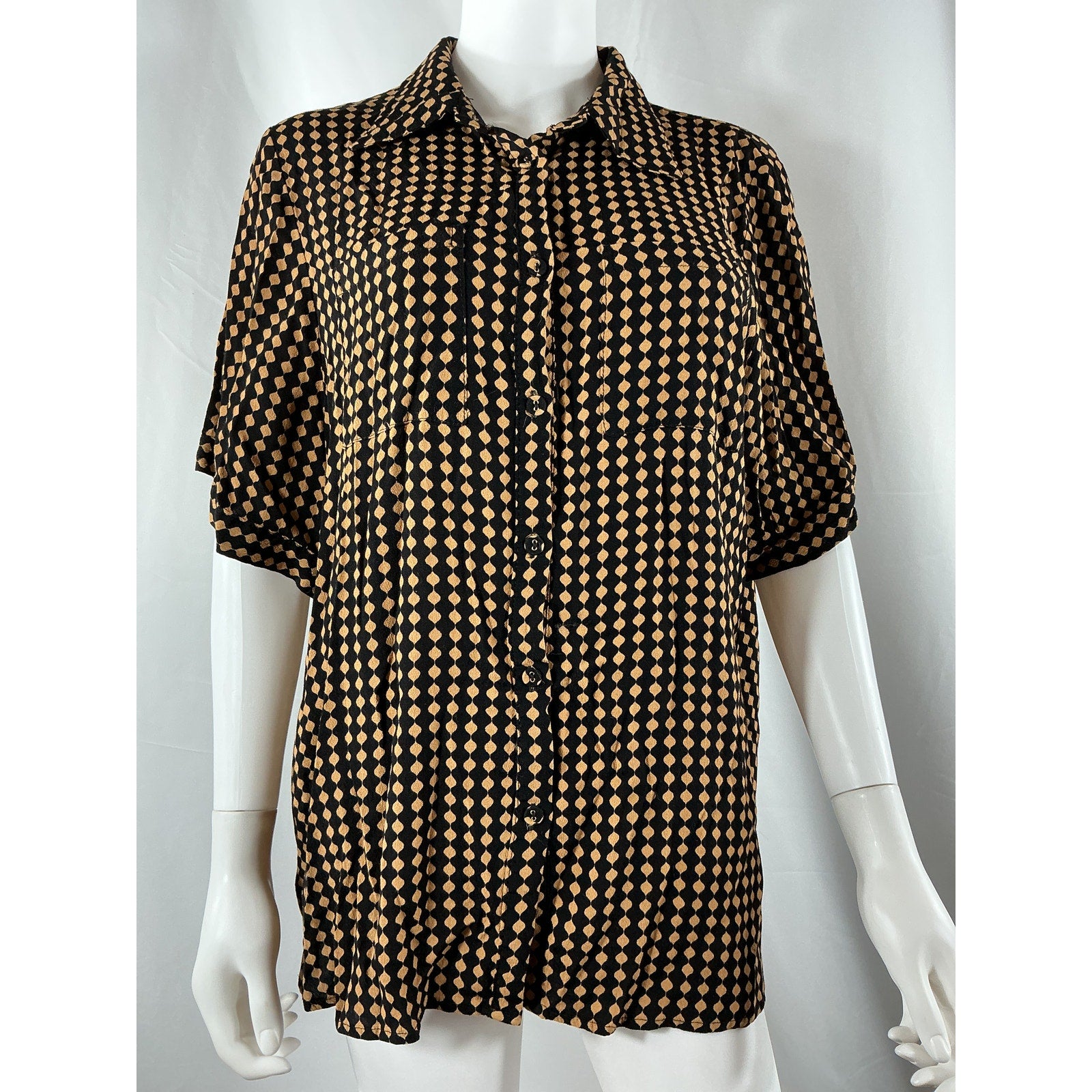 Dissh 'Mila' Black Viscose Caramel Vacation Shirt Size 8