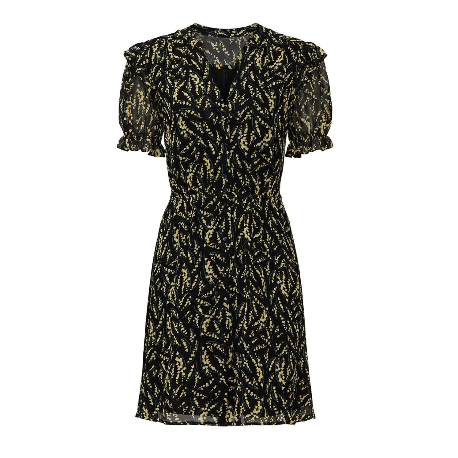 Ba&Sh 'Ruffled' Black Floral-Print Georgette Mini Dress Size 0