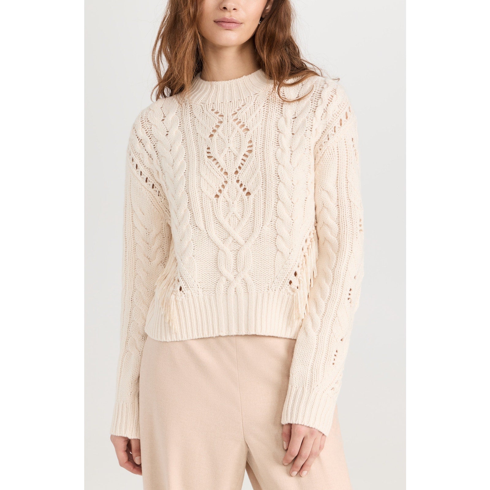 Vince 'Fringe' White Cable Sweater Size L