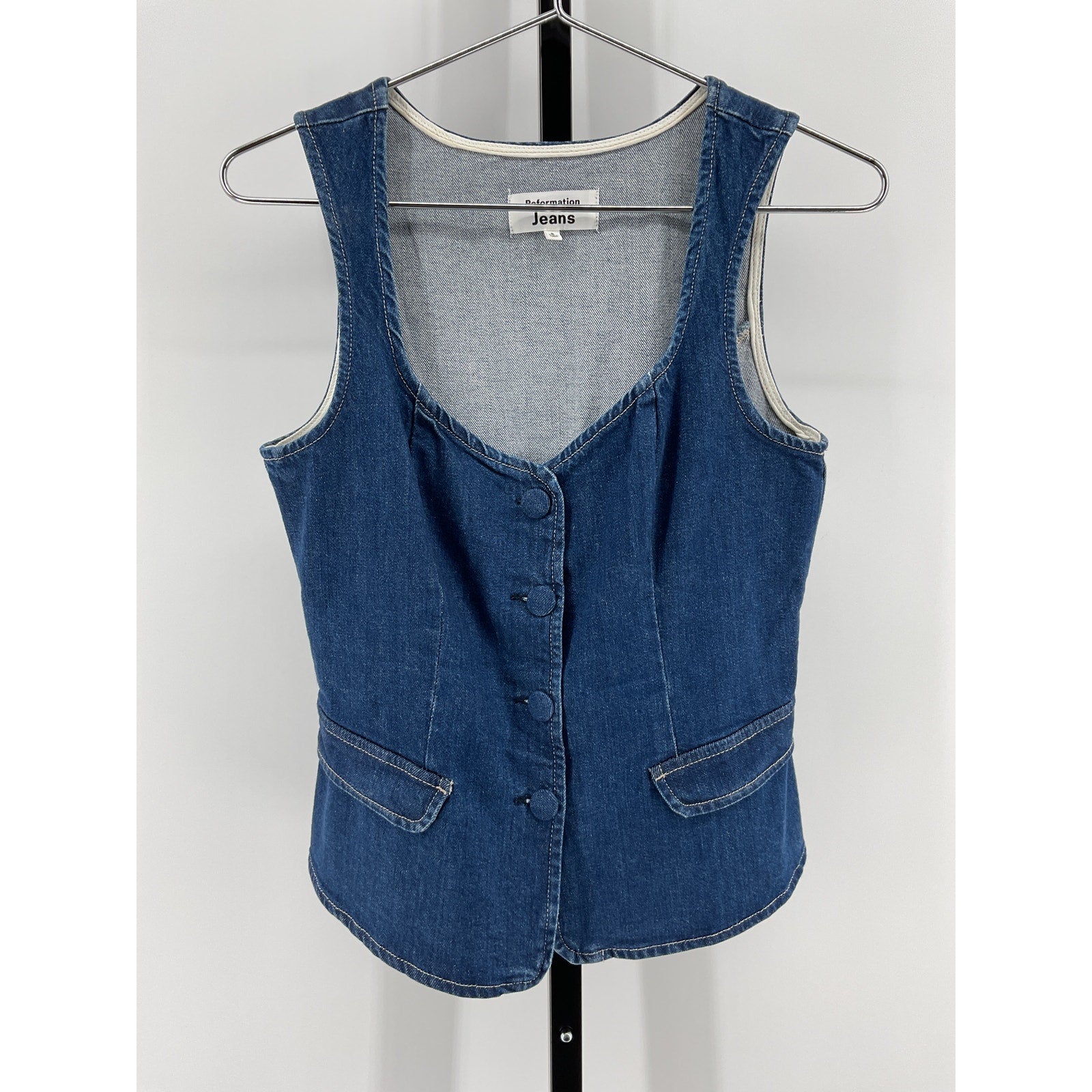 Reformation 'Asha' Blue Cotton Denim Top Size 8