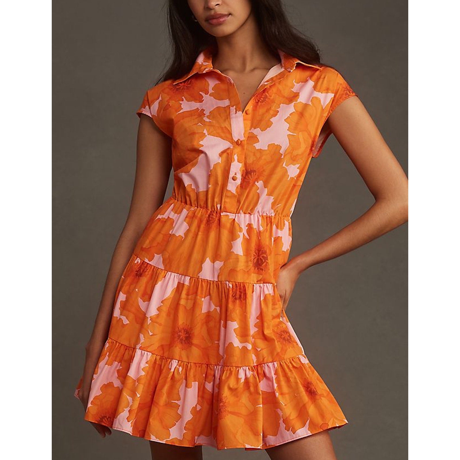 Hutch Short-Sleeve Orange Cotton Mini Shirt Dress Size S PETITE - NWT