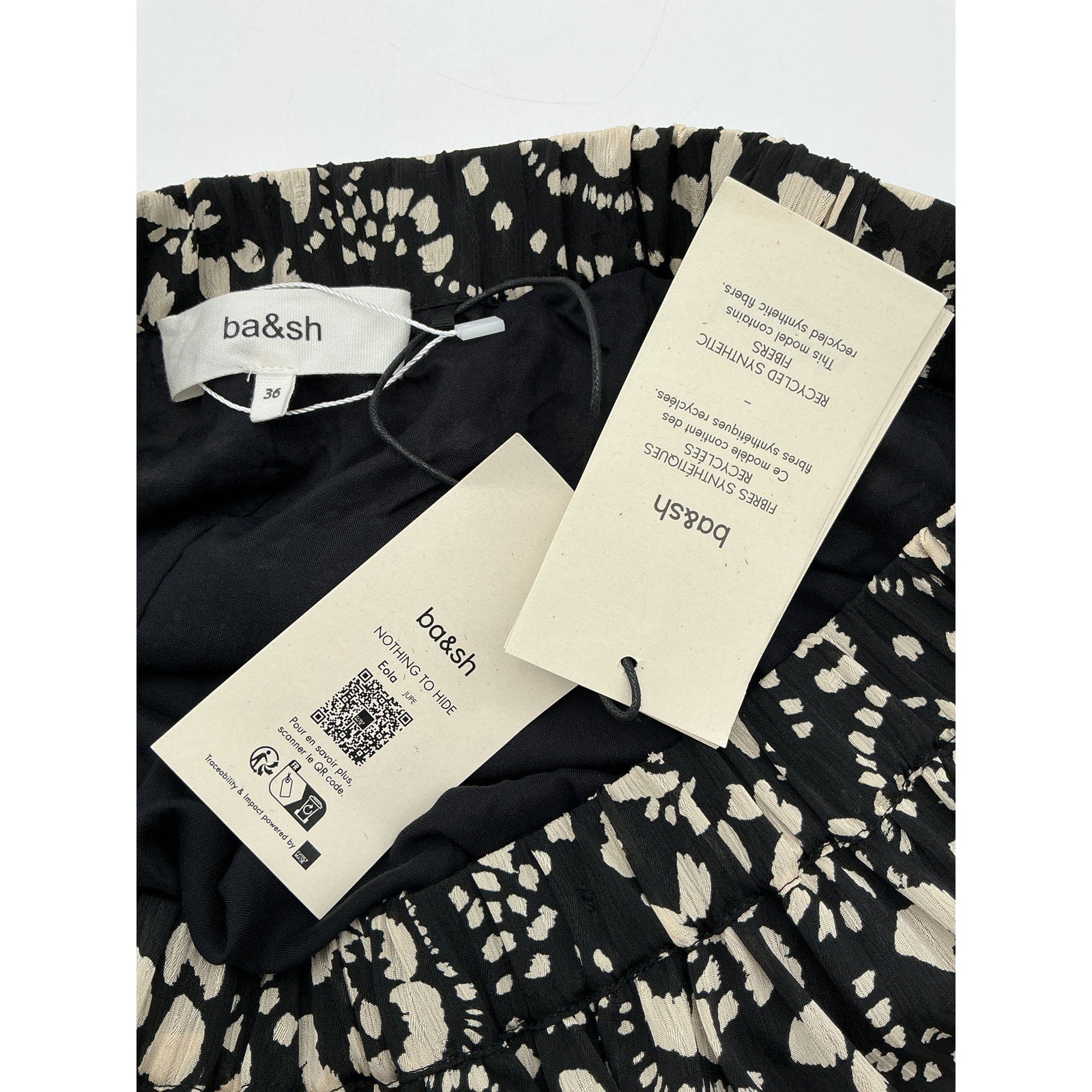 Ba&Sh 'Eola' Black Polyester Floral Tiered Midi Skirt Size 4 US