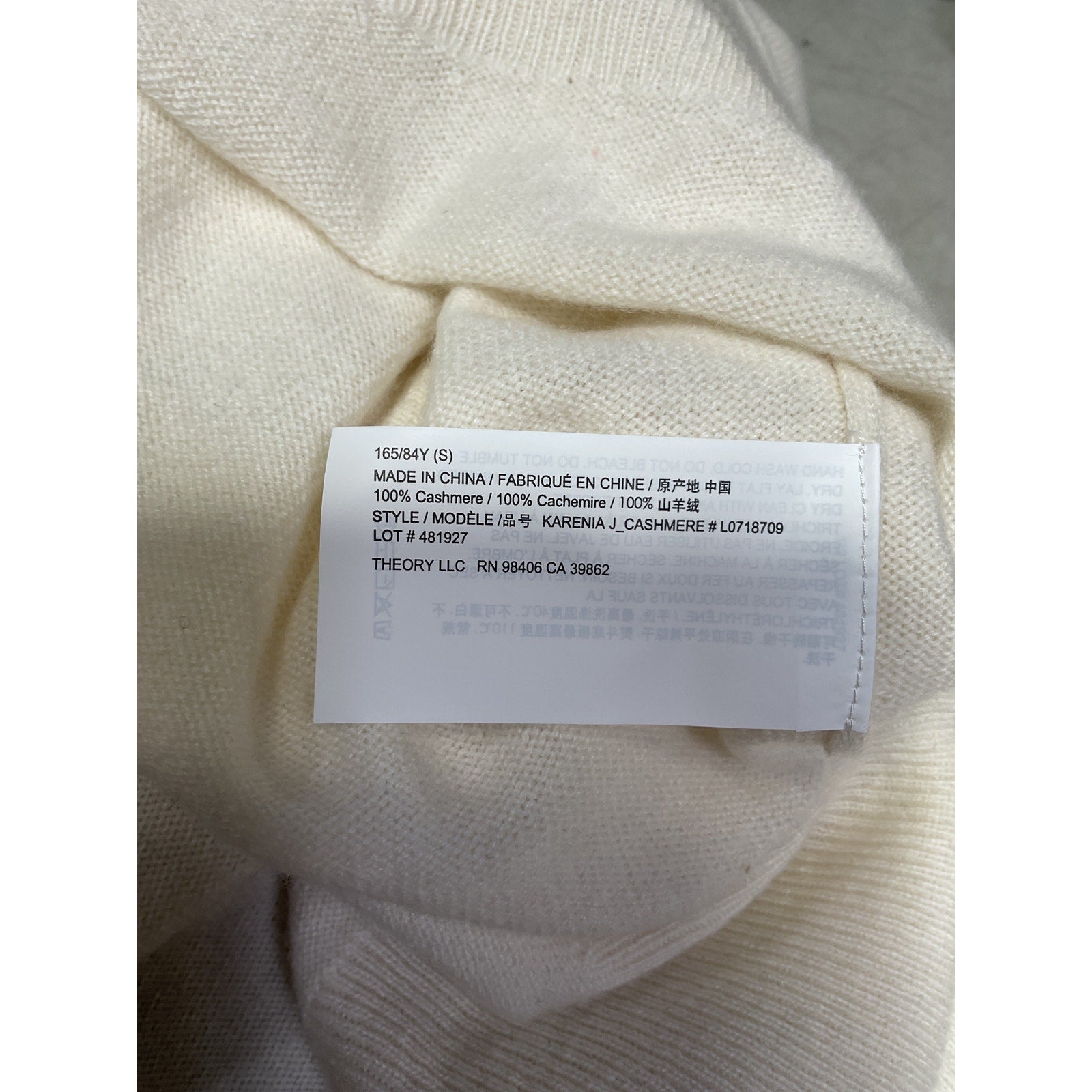 Theory 'Relaxed' White Cashmere Sweater Size S