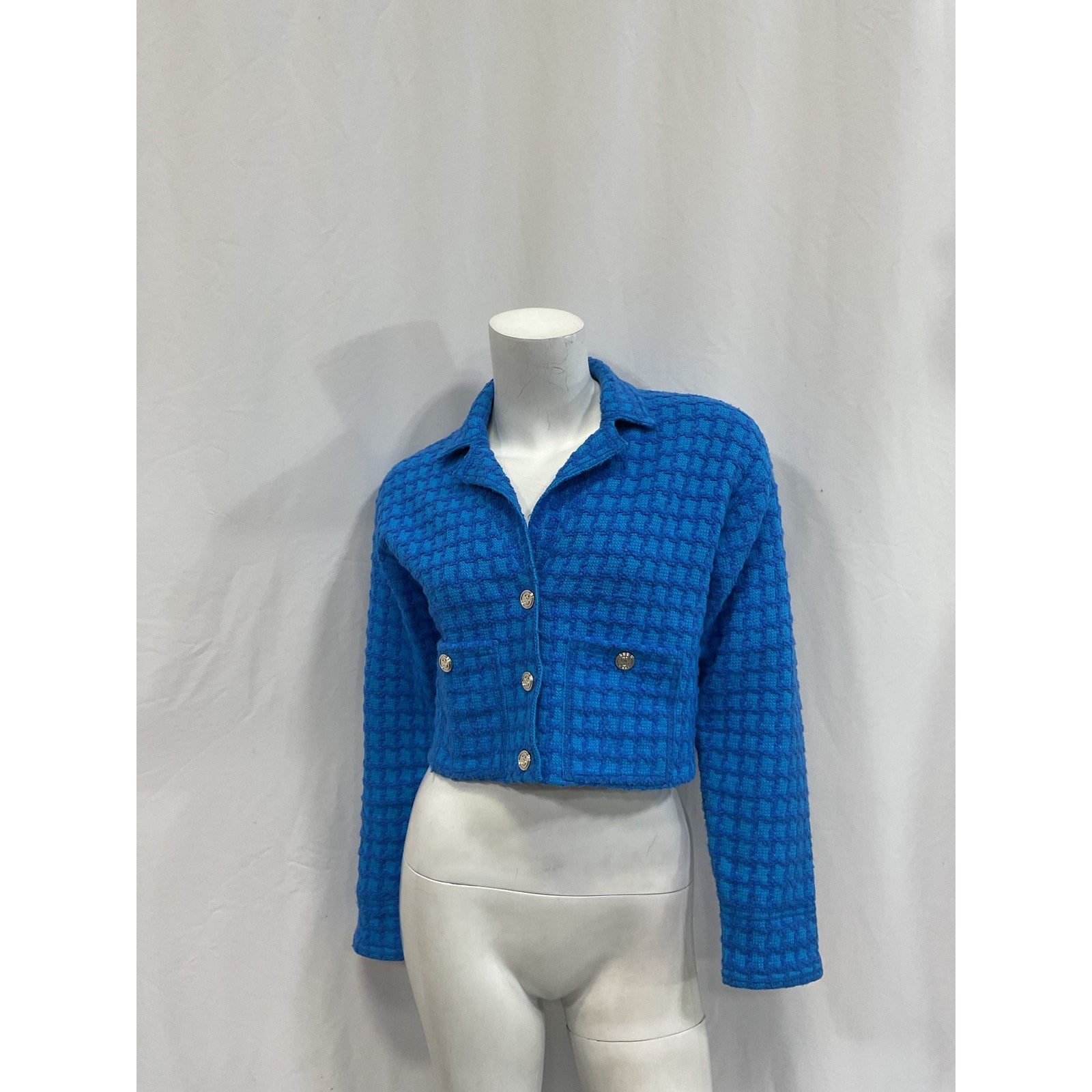 Sandro Cropped 'Tweed' Blue Coatigan Size XS