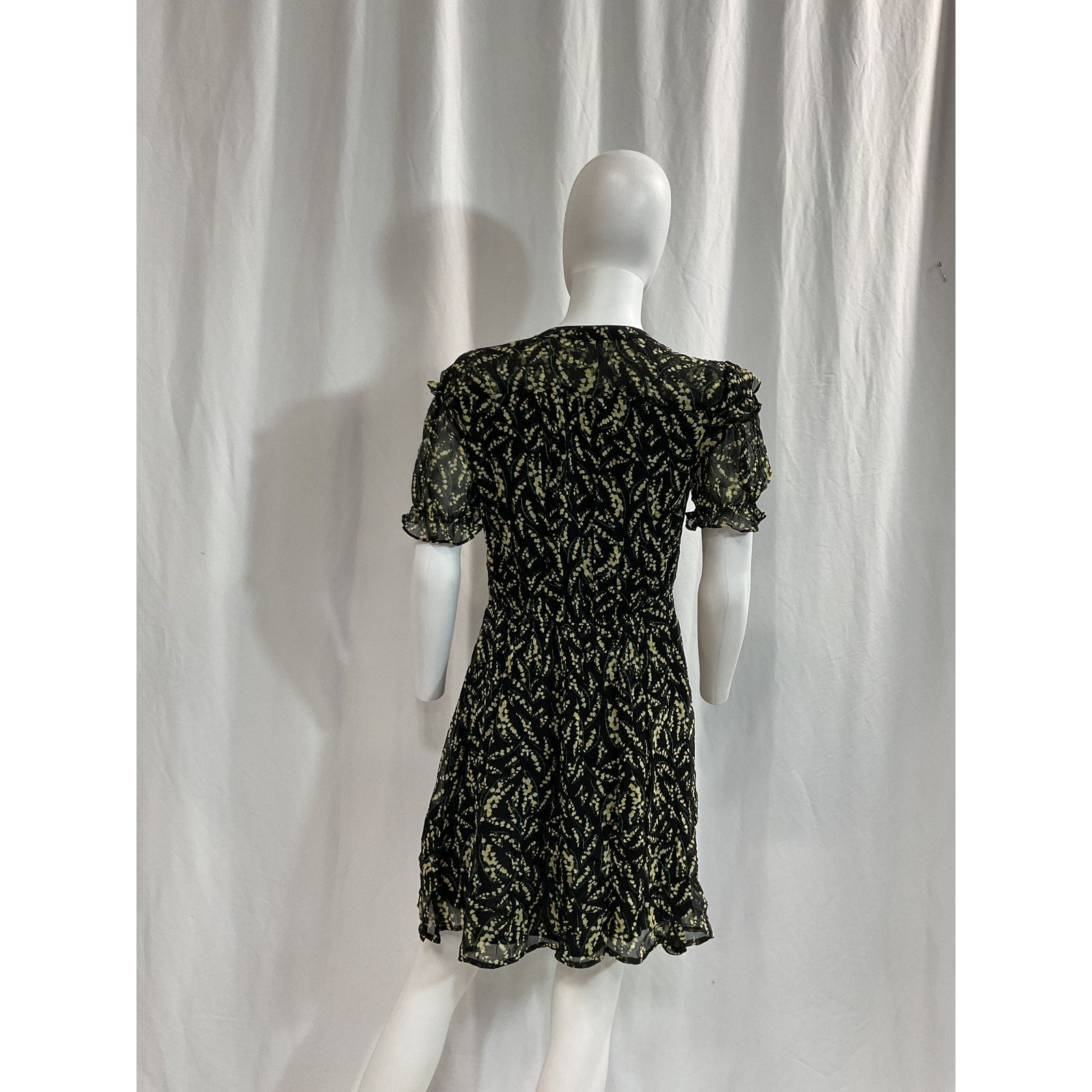 Ba&Sh 'Ruffled' Black Floral-Print Georgette Mini Dress Size 0