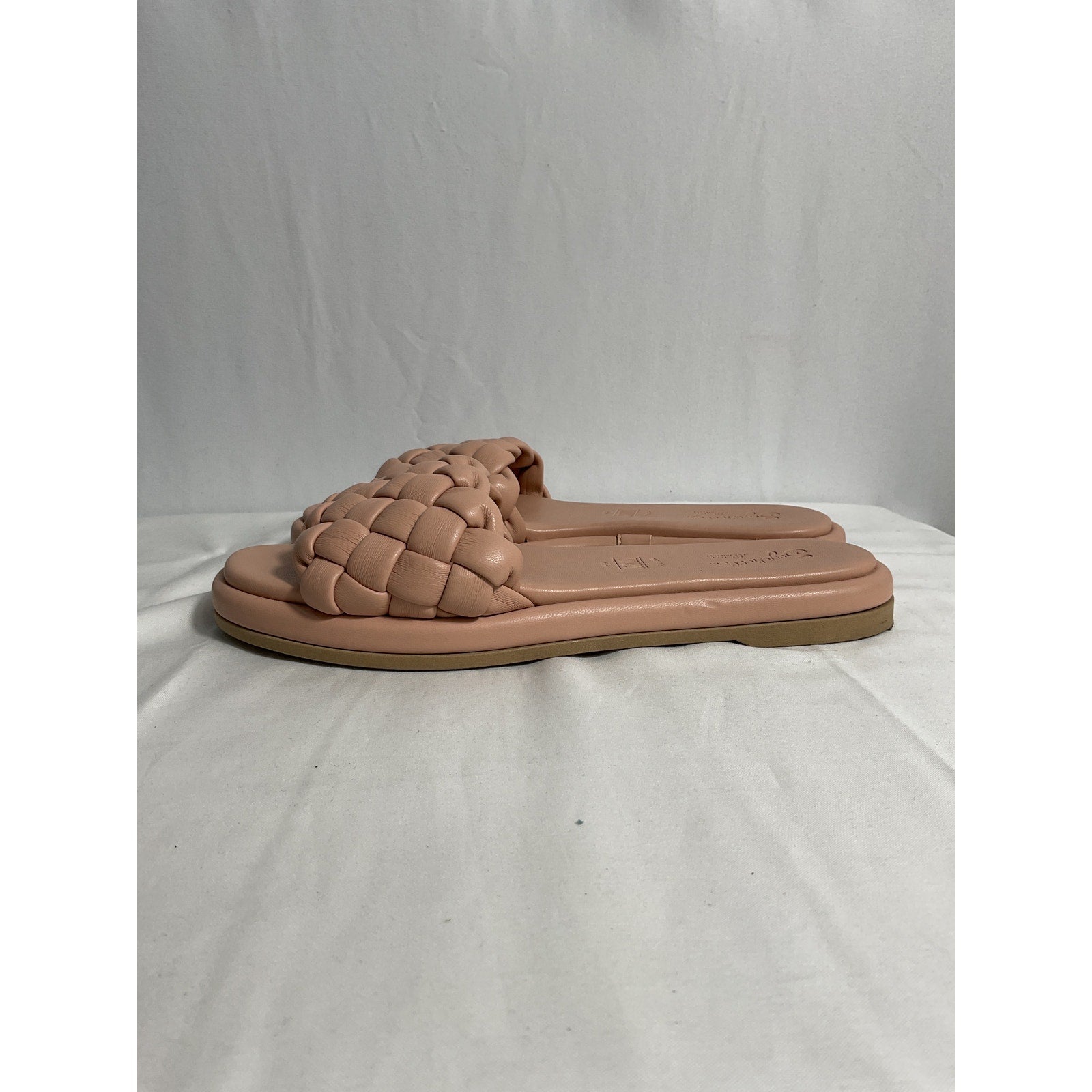 Seychelles 'Puffy' Tan Leather Woven Slide Sandals Size 6.5