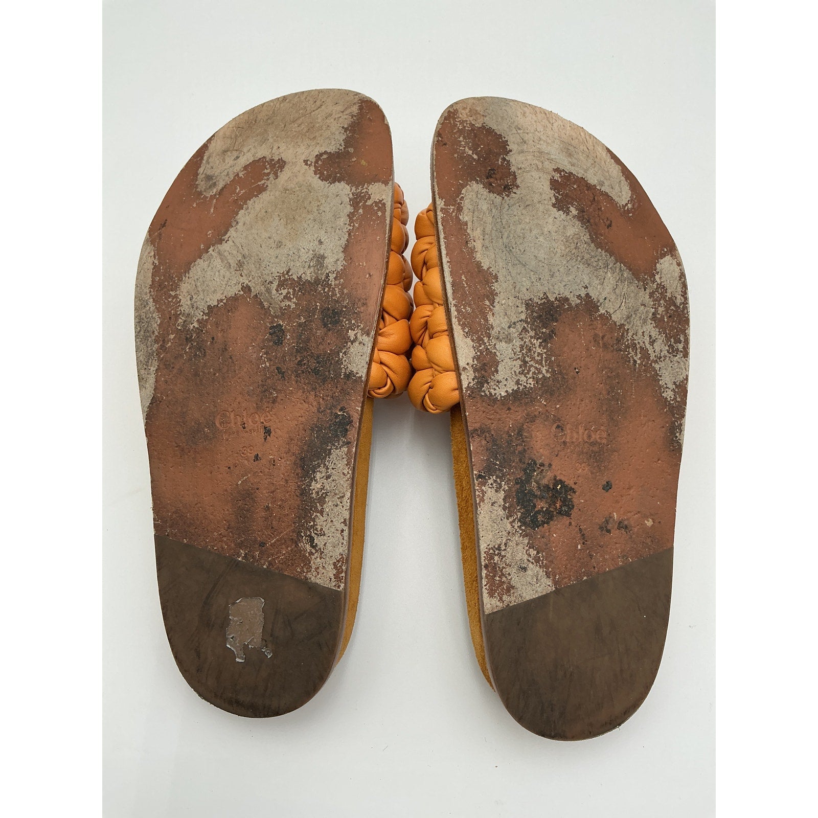 Chlo� 'Kacey' Orange Braided Leather Slides Size 9