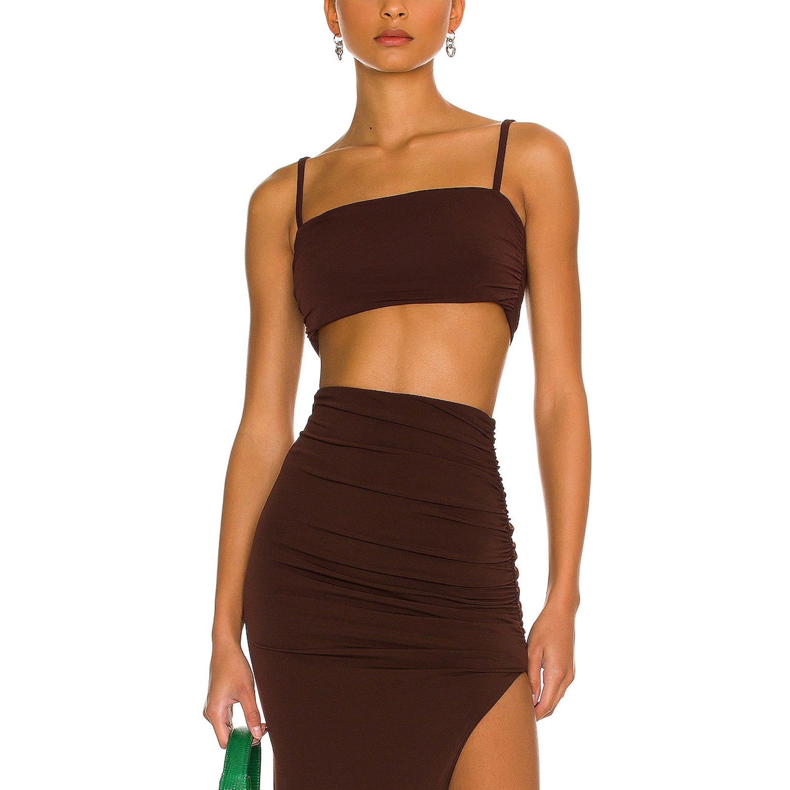 Nookie 'Aria' Brown Crepe Crop Top Size XS