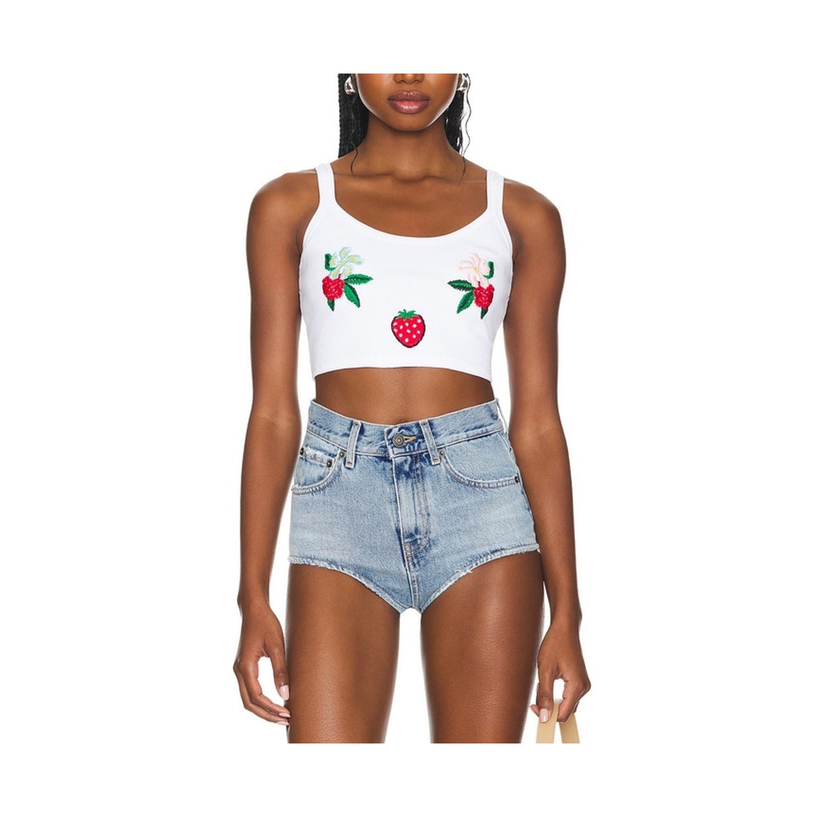 Fiorucci Embroidered White Cotton Cropped Tank Top Size XS