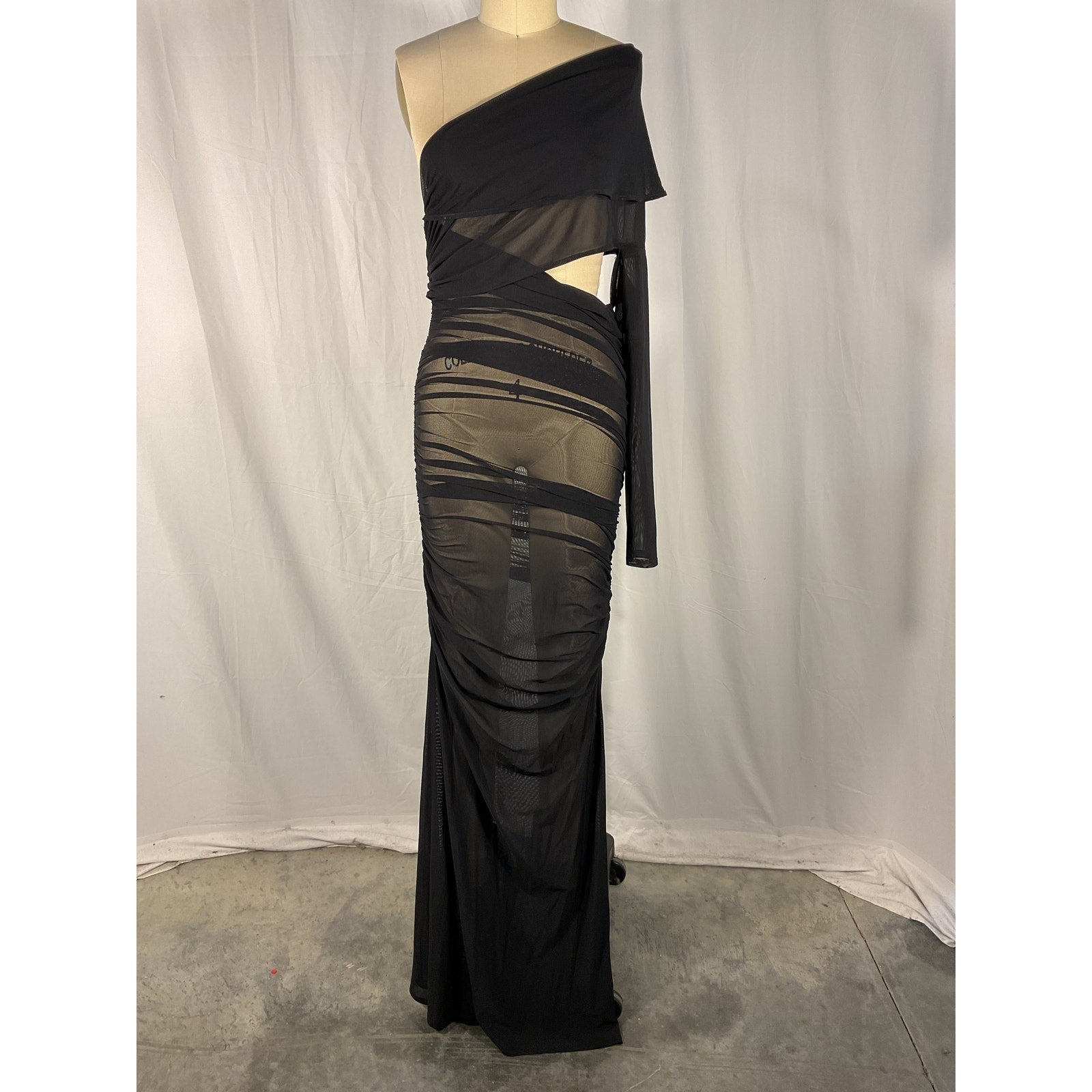 Atlein Draped Black Polyamide Mini Gown Size 36