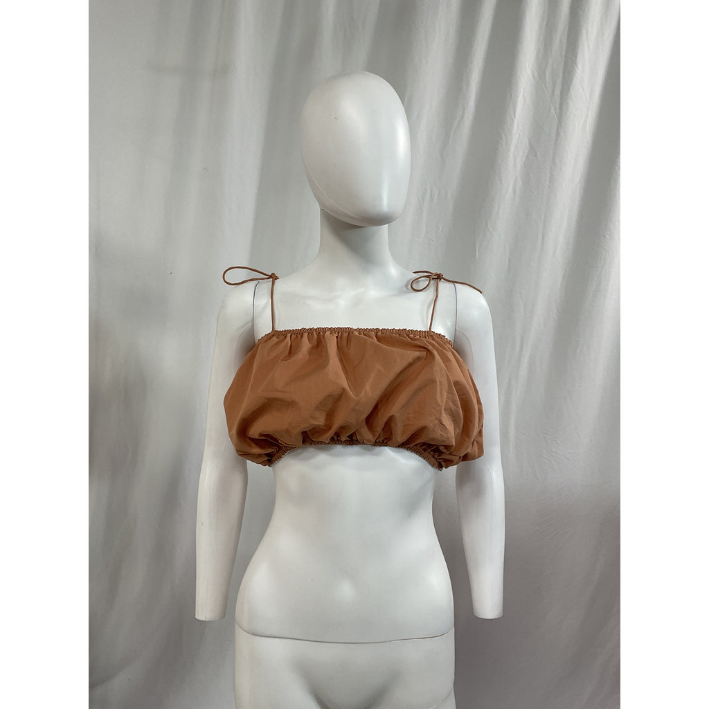 Swf 'Bandeau' Brown Cotton Poplin Crop Top Size M
