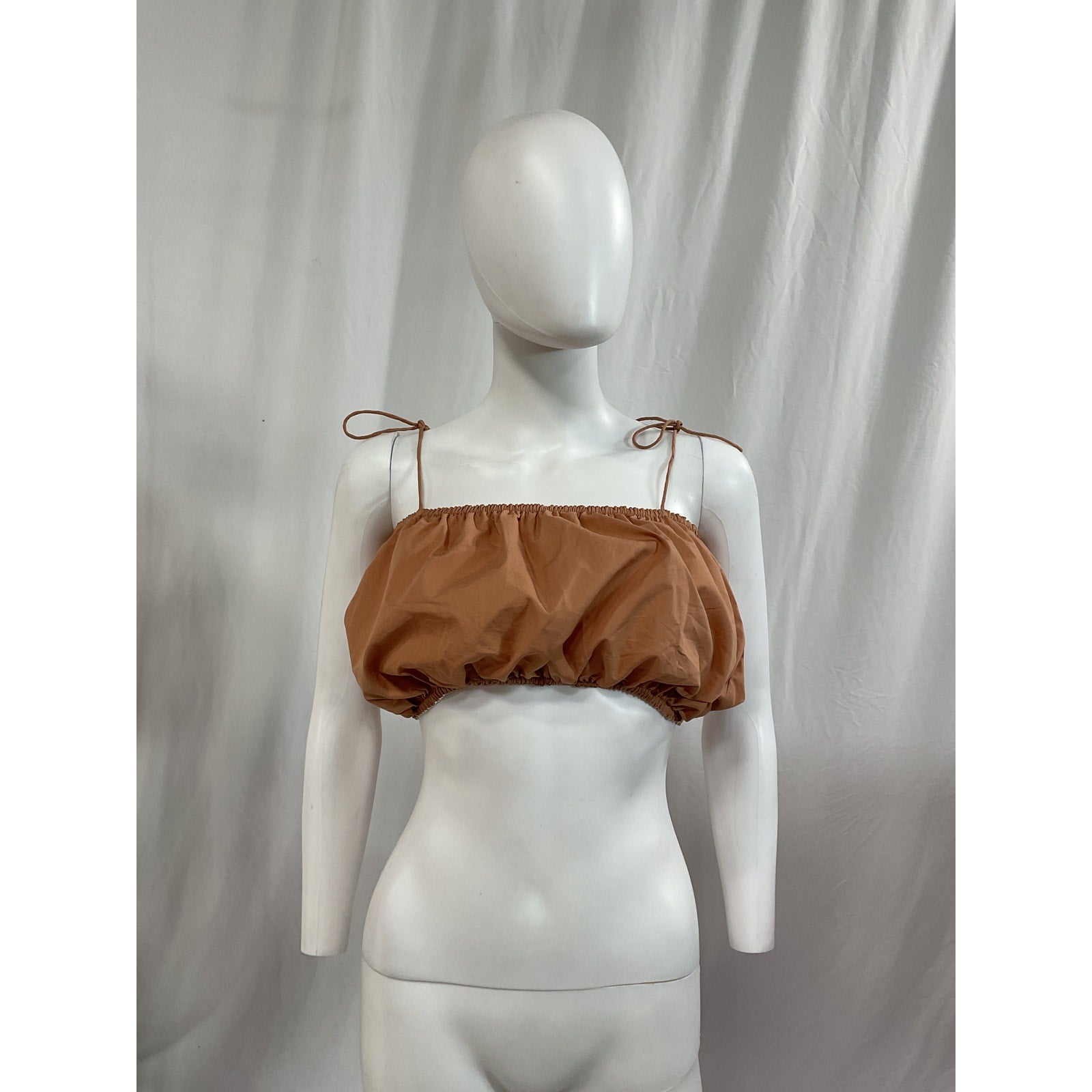 Swf 'Bandeau' Brown Cotton Poplin Crop Top Size M