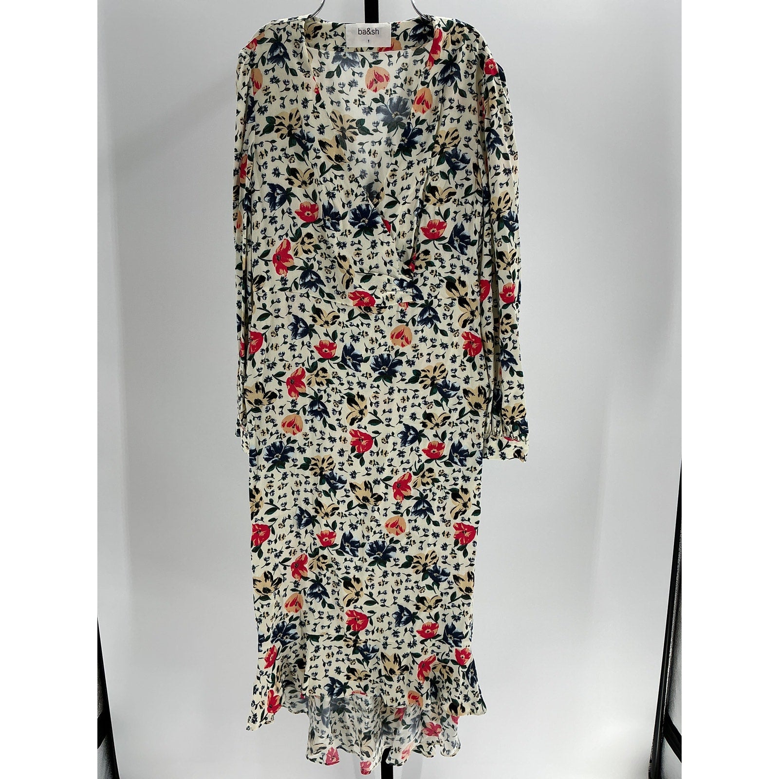 Ba&Sh 'Paloma' Ivory Wrap-Effect Floral-Print Crepe Dress Size 1