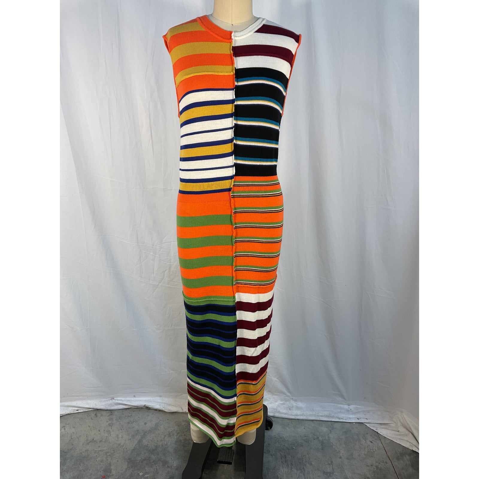 Marni Striped Green Virgin Wool Midi Dress Size 44