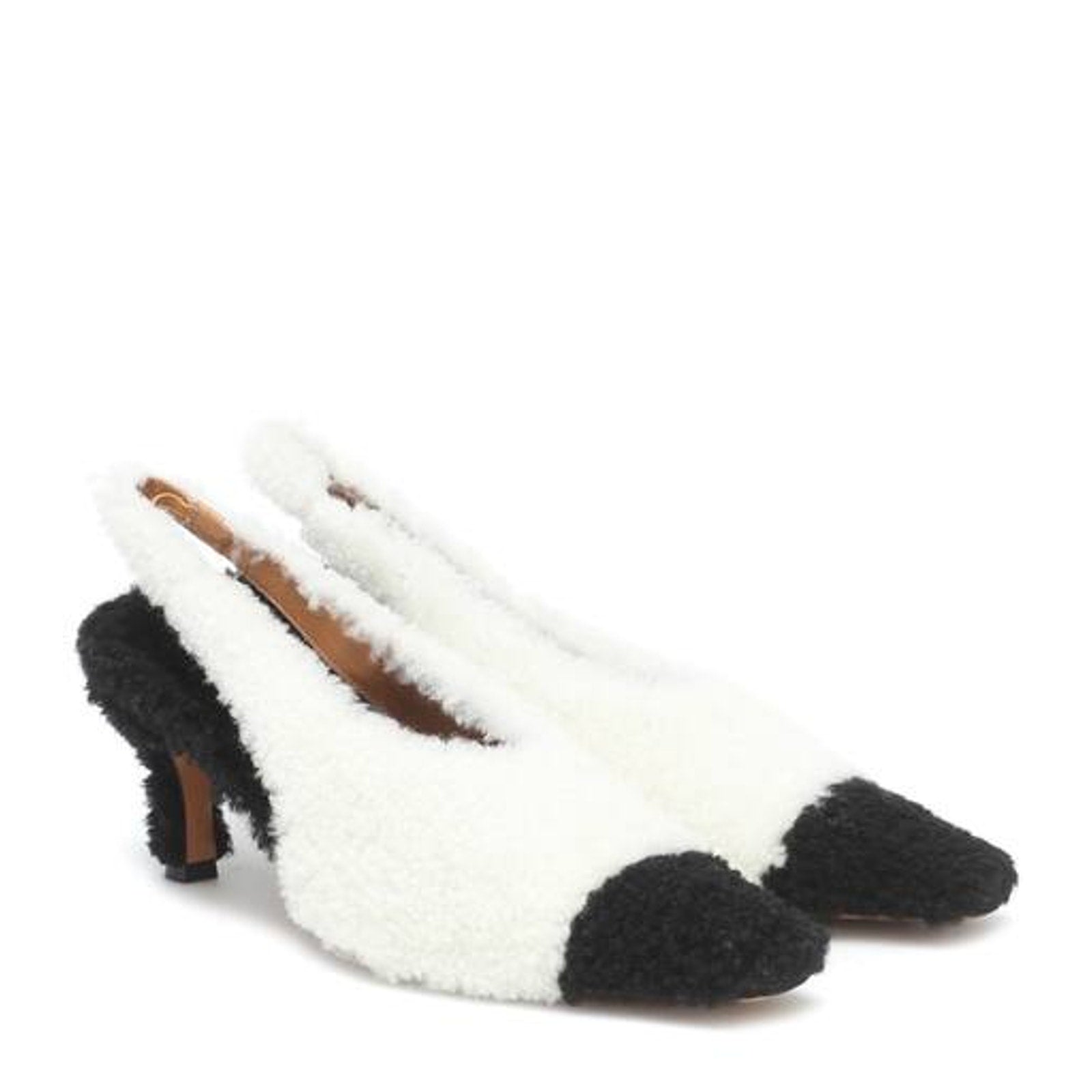 Marni 'Shearling' White Leather Slingback Pumps Size 9