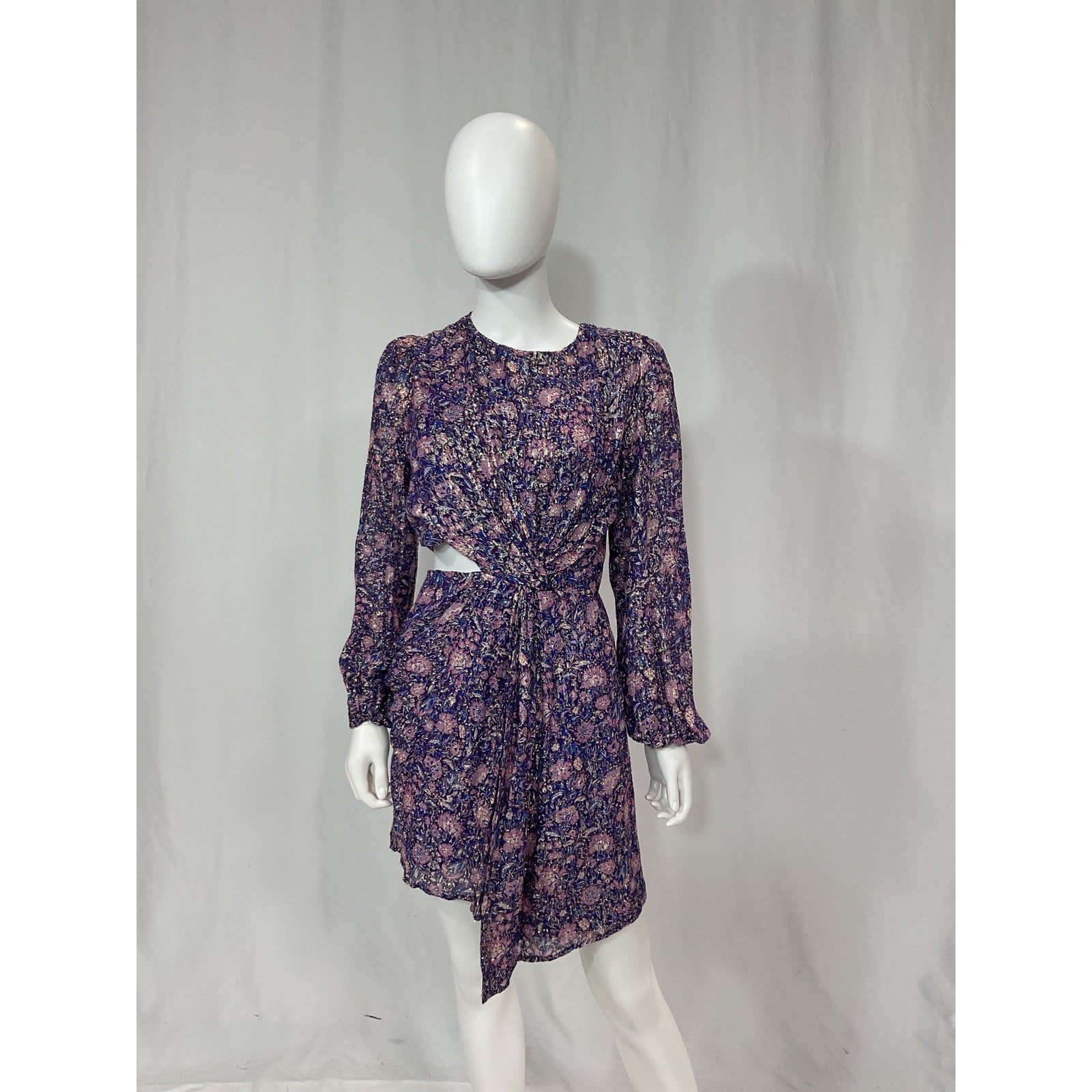 Maje 'Roletex' Purple Floral Long Sleeve Satin Cutout Minidress Size 4 - NWT