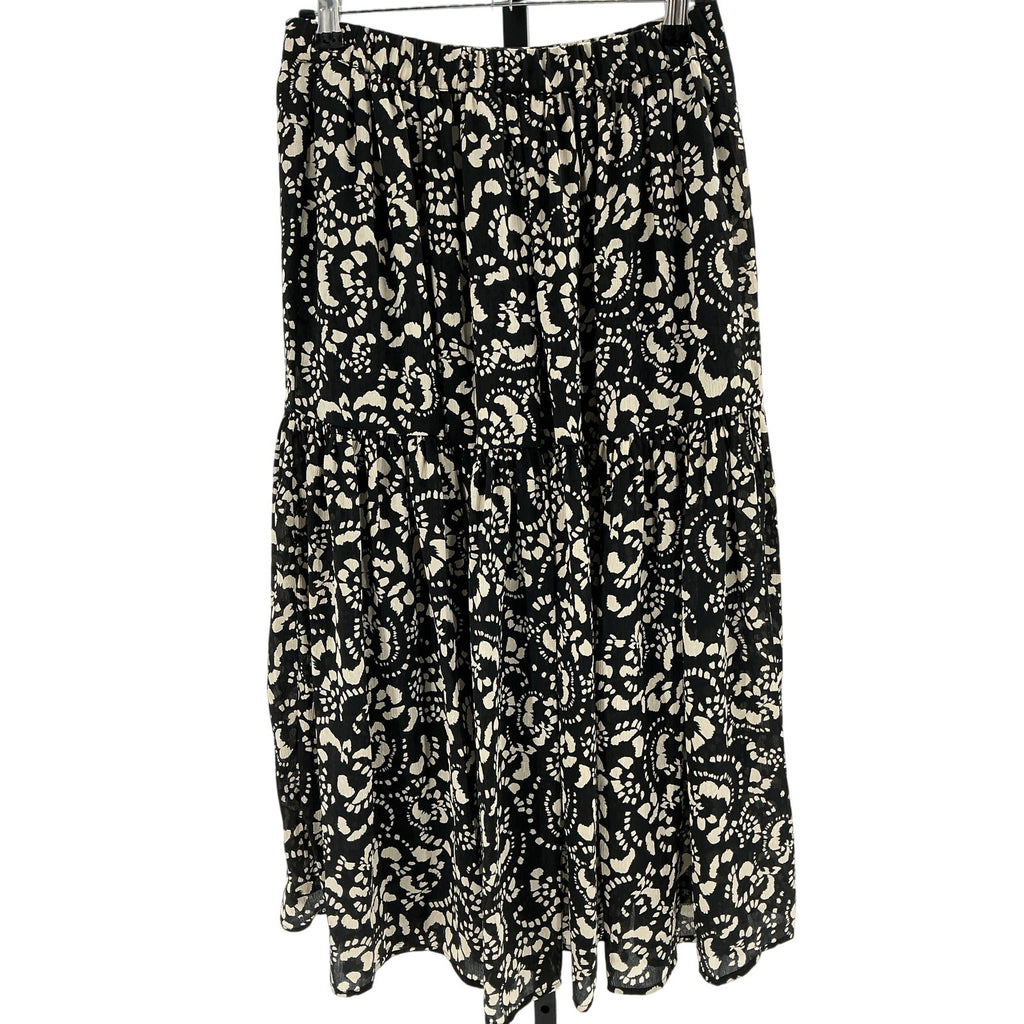 Ba&Sh 'Eola' Black Polyester Floral Tiered Midi Skirt Size 4 US