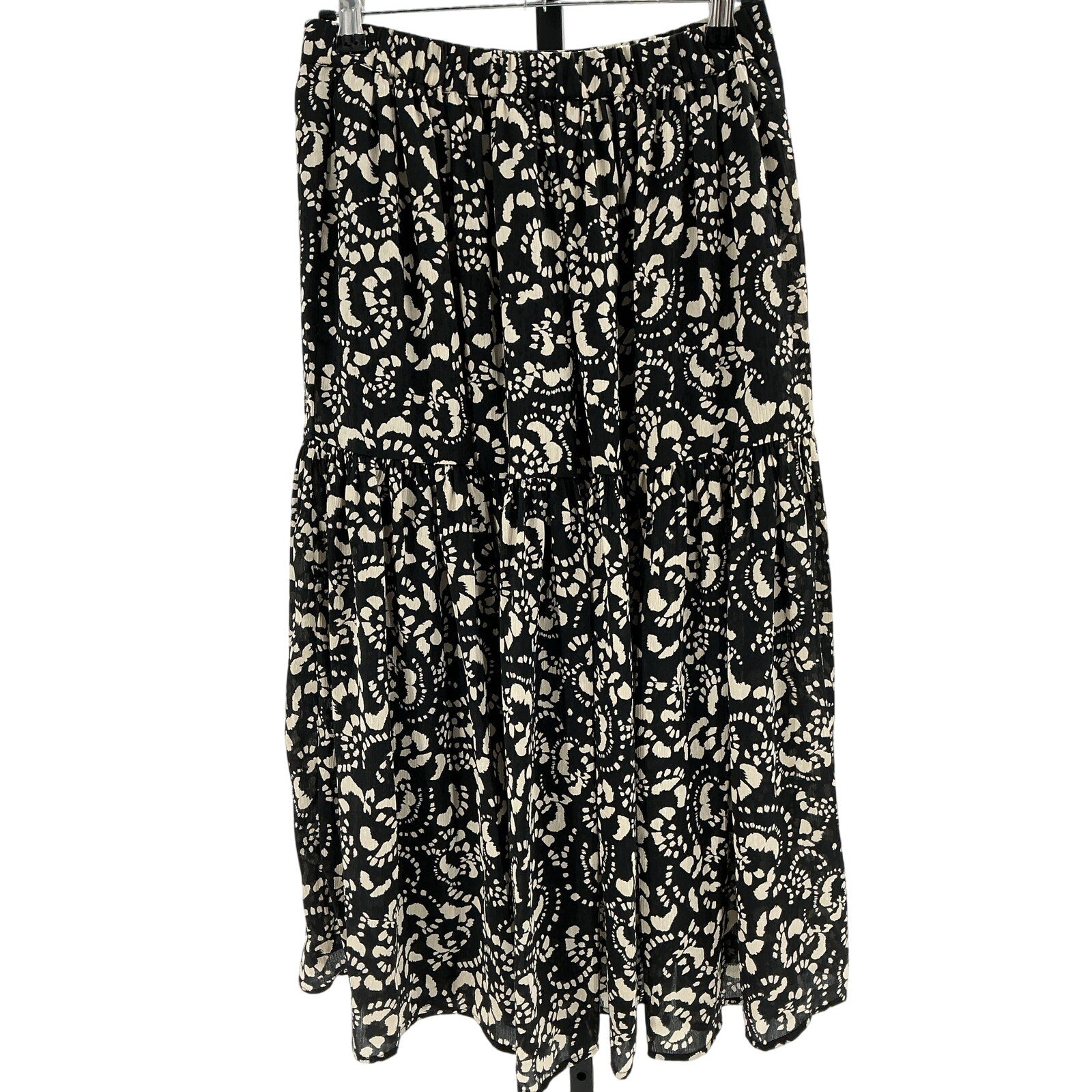 Ba&Sh 'Eola' Black Polyester Floral Tiered Midi Skirt Size 4 US