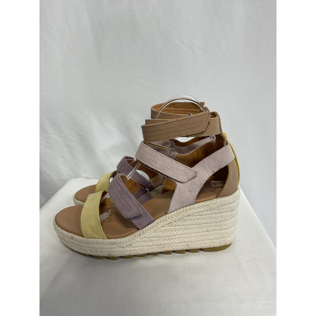 Sorel 'Camerontm' Brown Leather Multi Strap Wedge Sandal Size 7.5