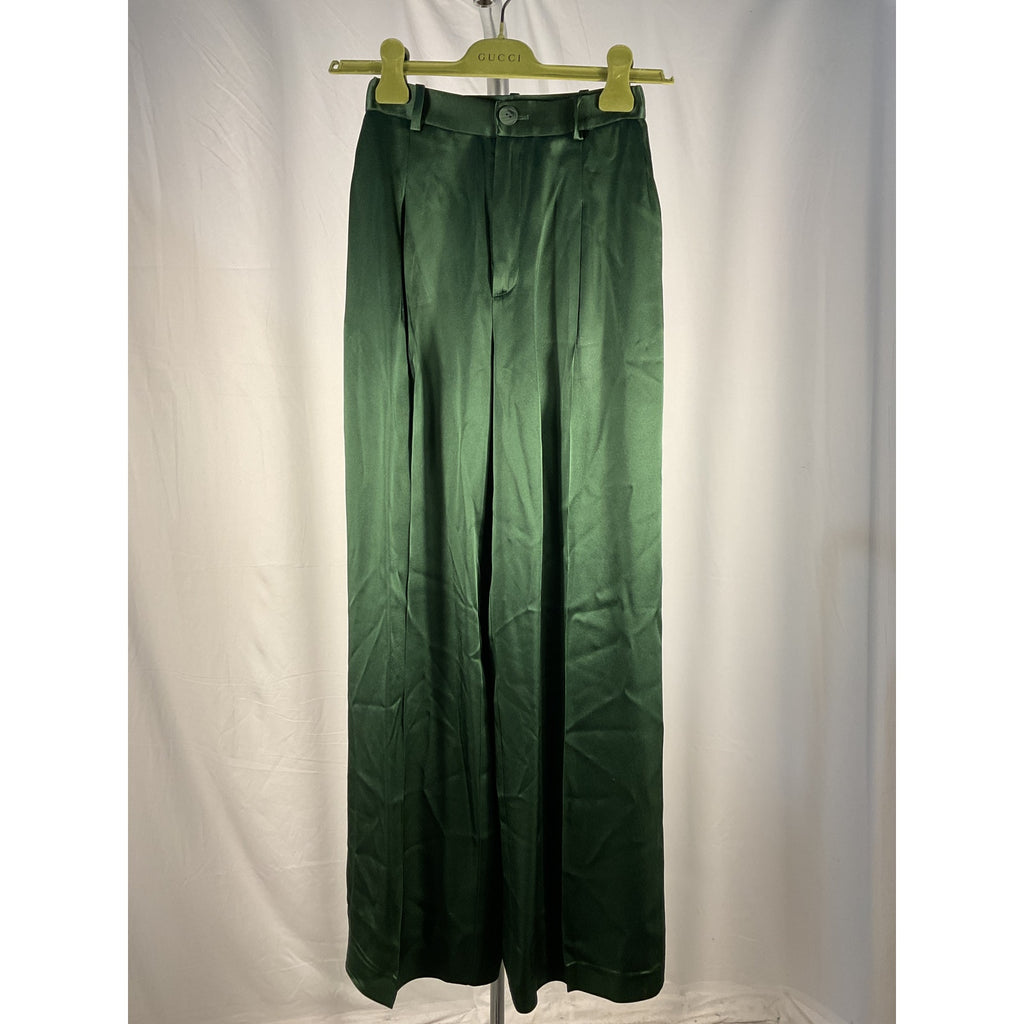 Lapointe 'Pleated' Green Satin Wide Leg Pants Size 0