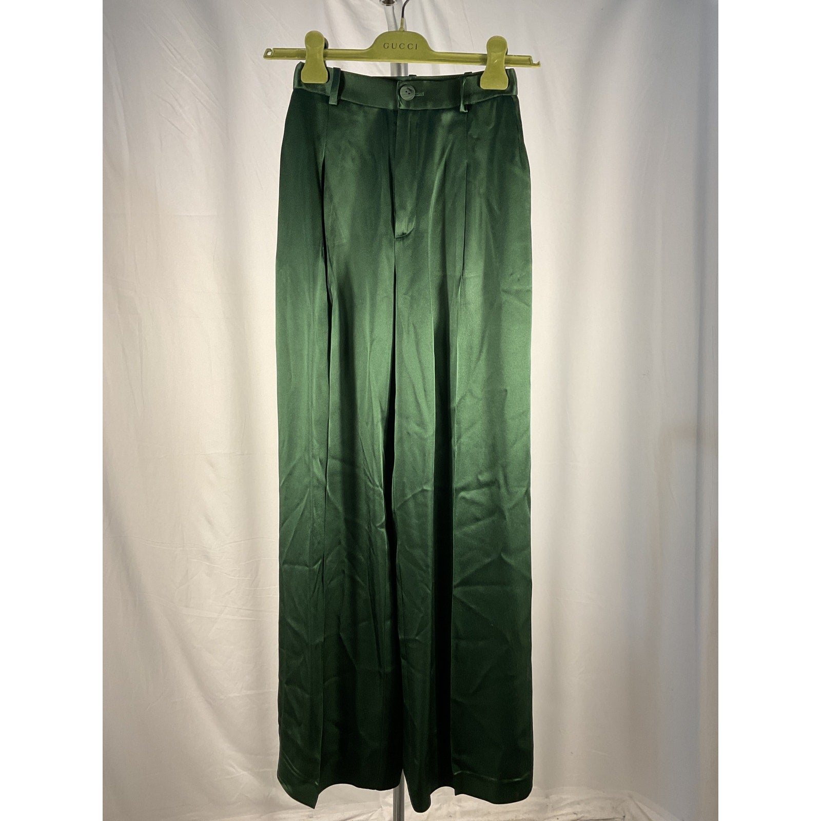 Lapointe 'Pleated' Green Satin Wide Leg Pants Size 0