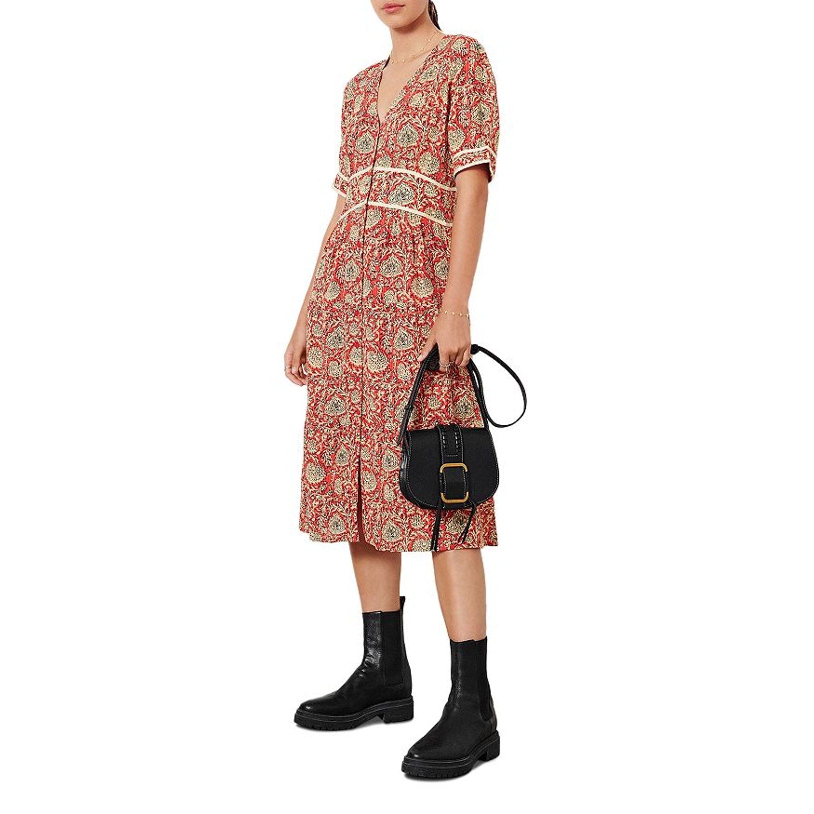 Ba&Sh 'Plume' Red Viscose Printed Midi Dress Size 1
