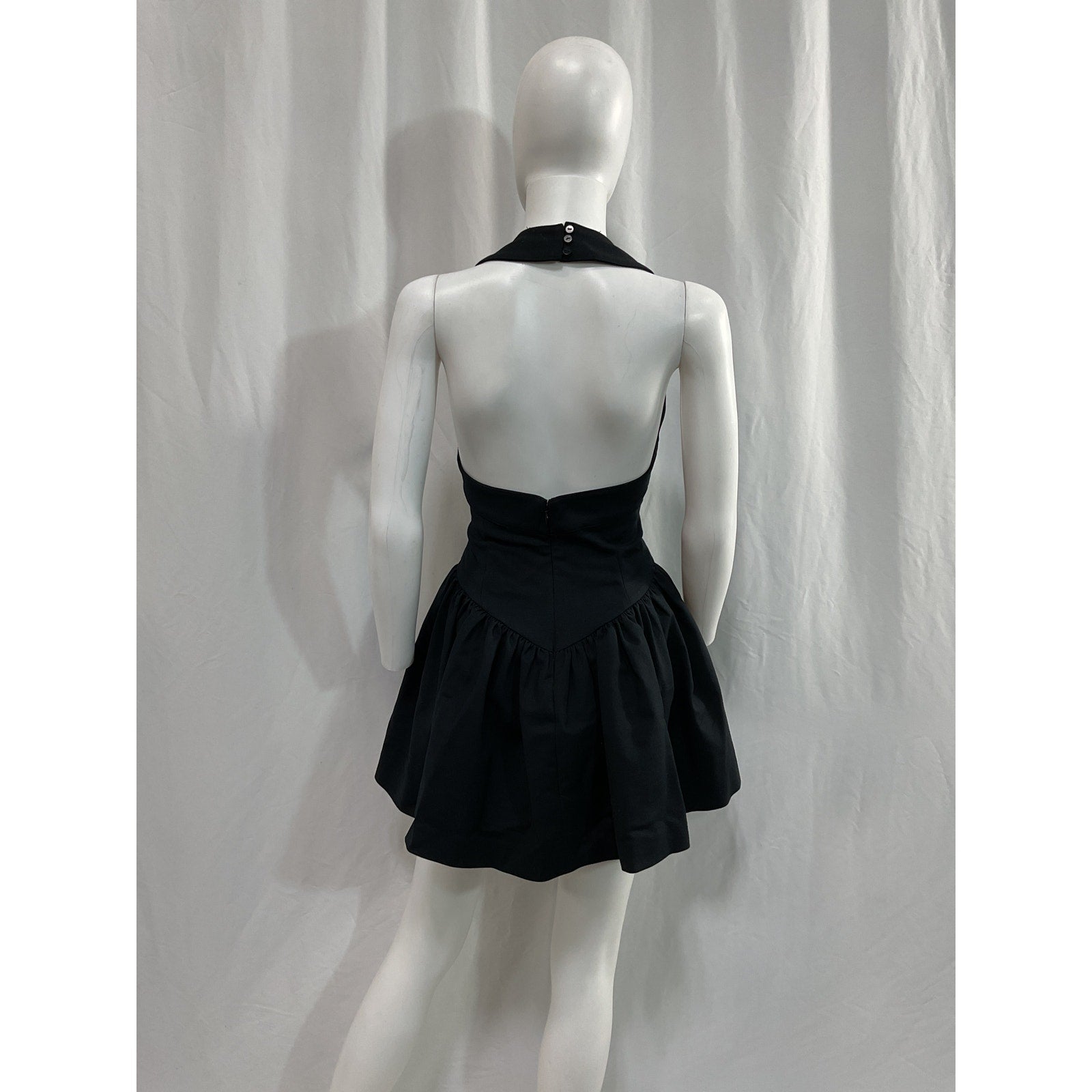 Helsa 'Faille' Black Poplin Halterneck Mini Dress Size L