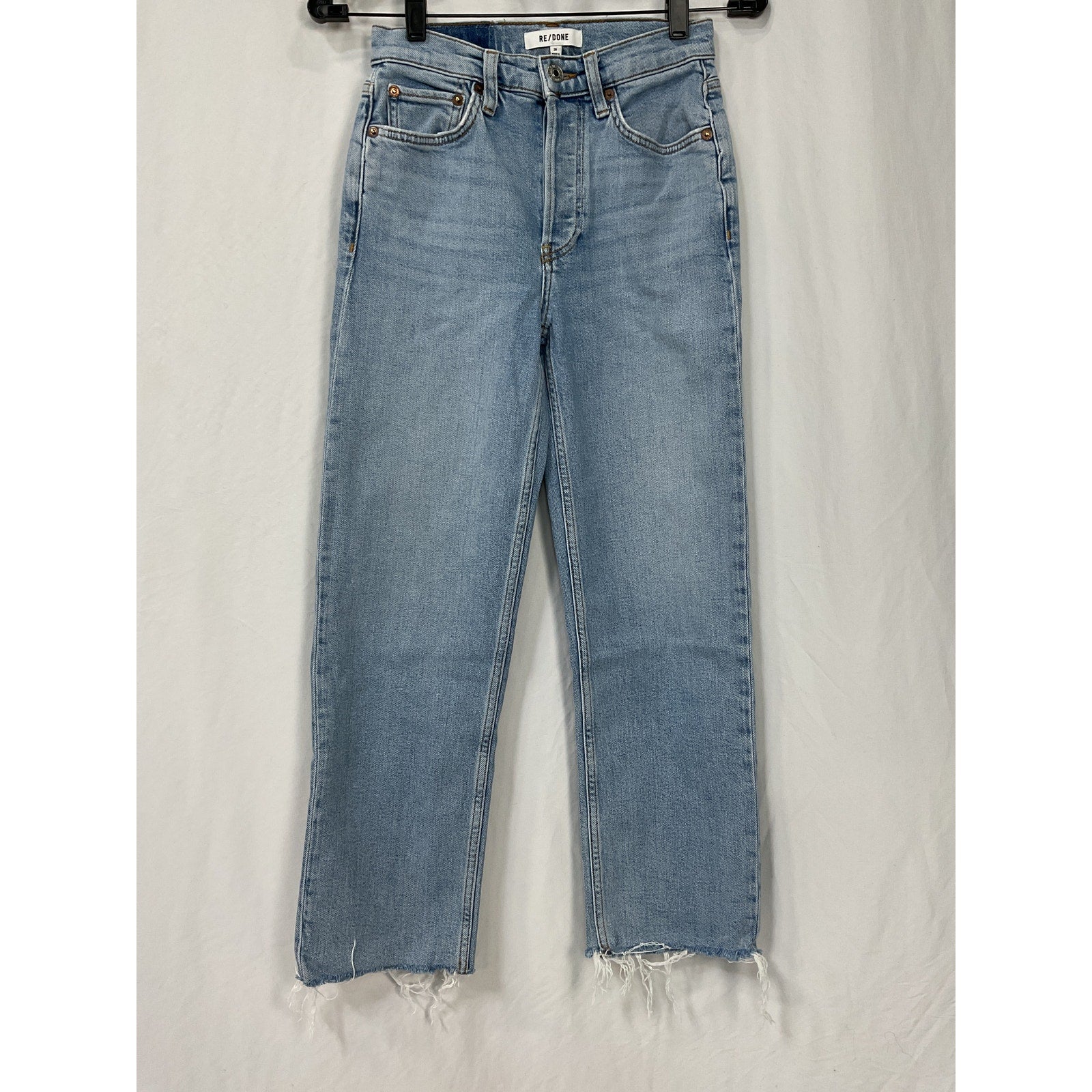 Re/Done '70S' Blue Cotton Stove Pipe High-Rise Straight Jeans Size 24
