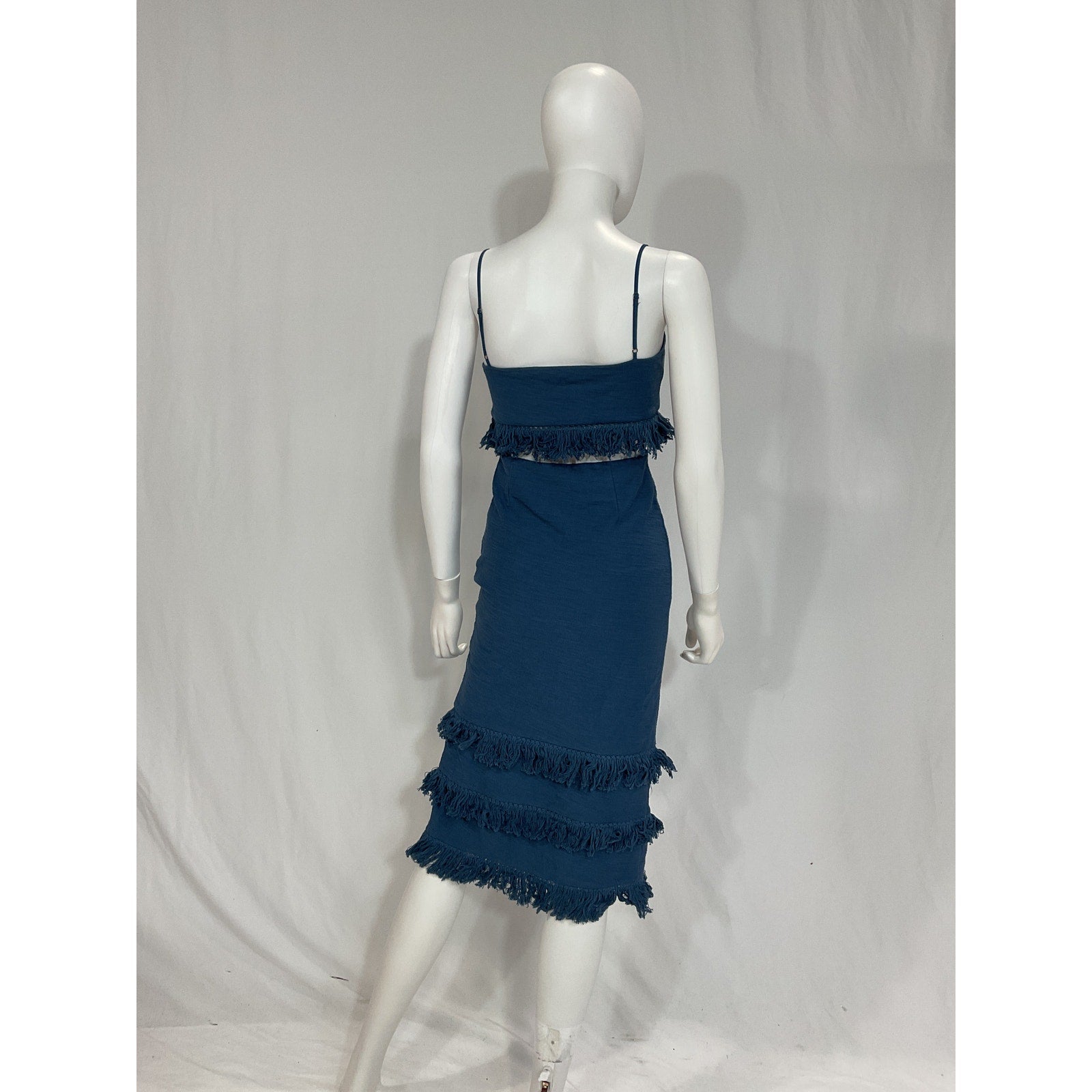 Saylor 'Sachi' Blue Cotton Blend Fringe Tassel Dress Size XS